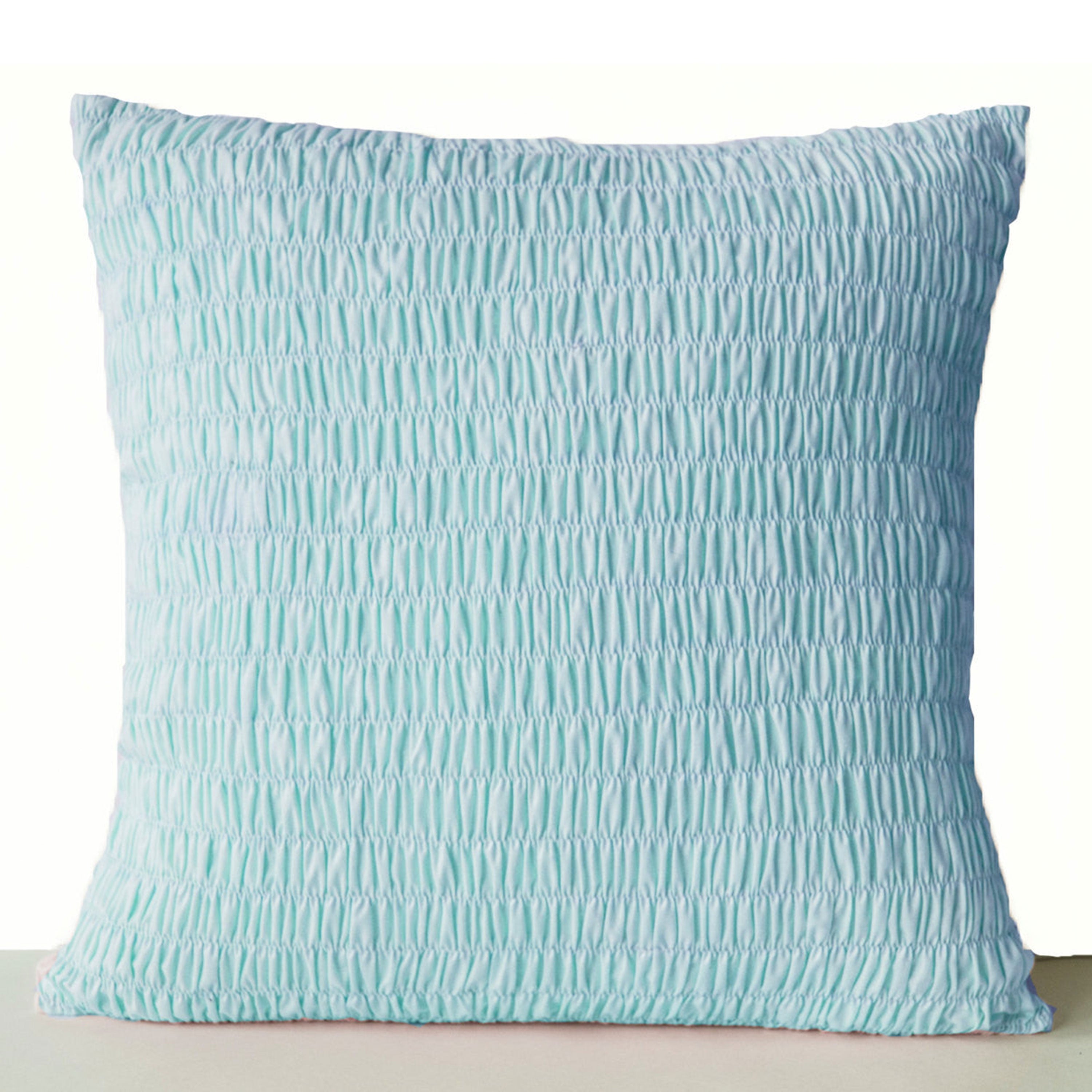 Light Blue Cotton Pillow -Ruched blue pillow