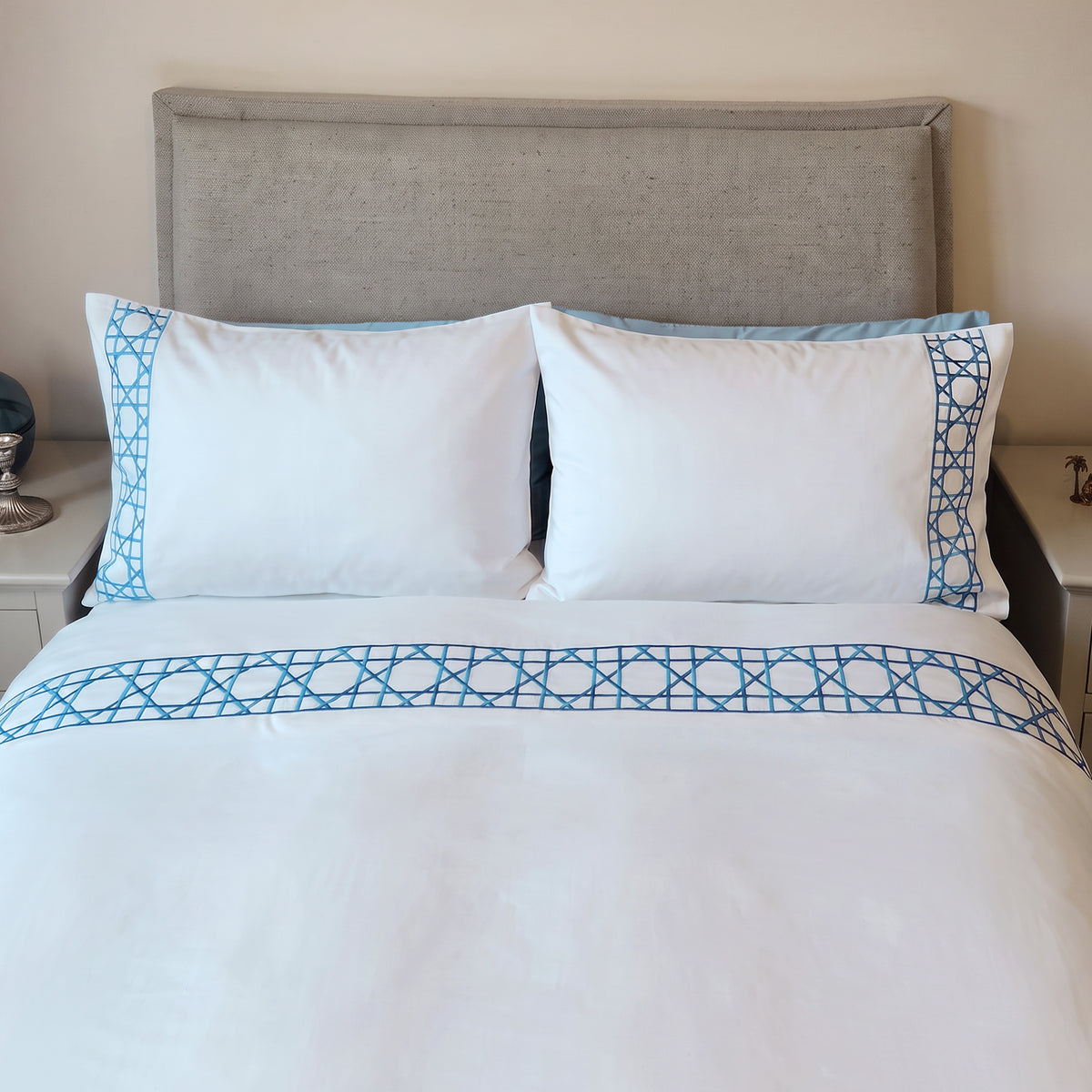 Embroidered Duvet Cover With Shams, Basket Weave Bedding