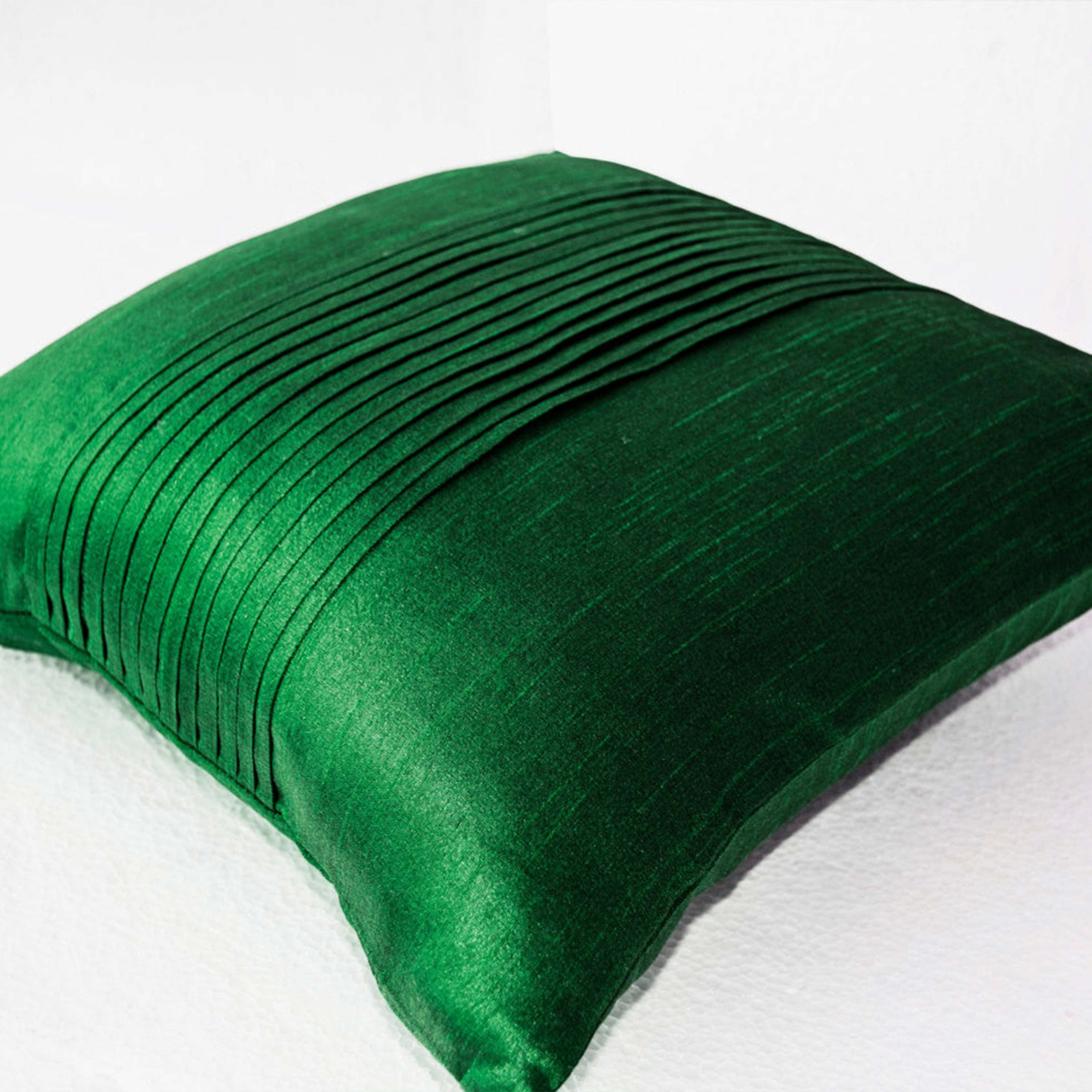 Throw pillows in emerald green art silk -Attractive cushion in rippled pin tuck pattern -Decorative pillow covers -Couch pillow -Gift-16x16