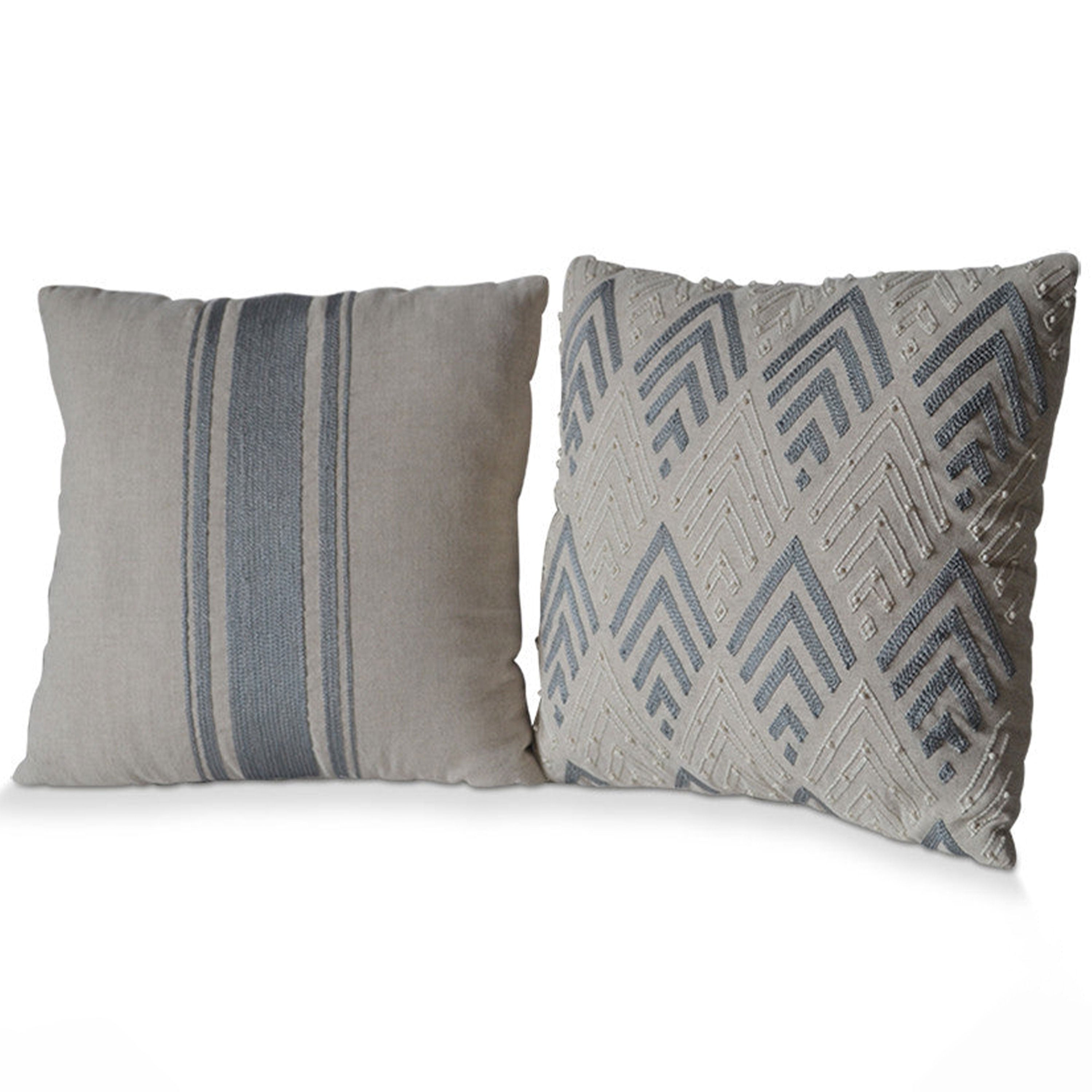 Exquisite Set of 2 Hand Embroidered Decorative Linen Pillow Covers