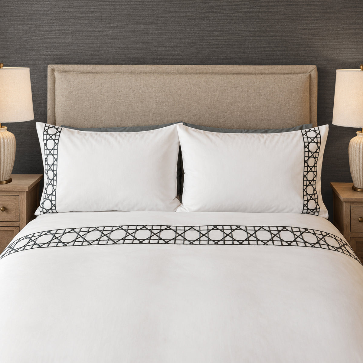 Embroidered Duvet Cover With Shams, Basket Weave Bedding