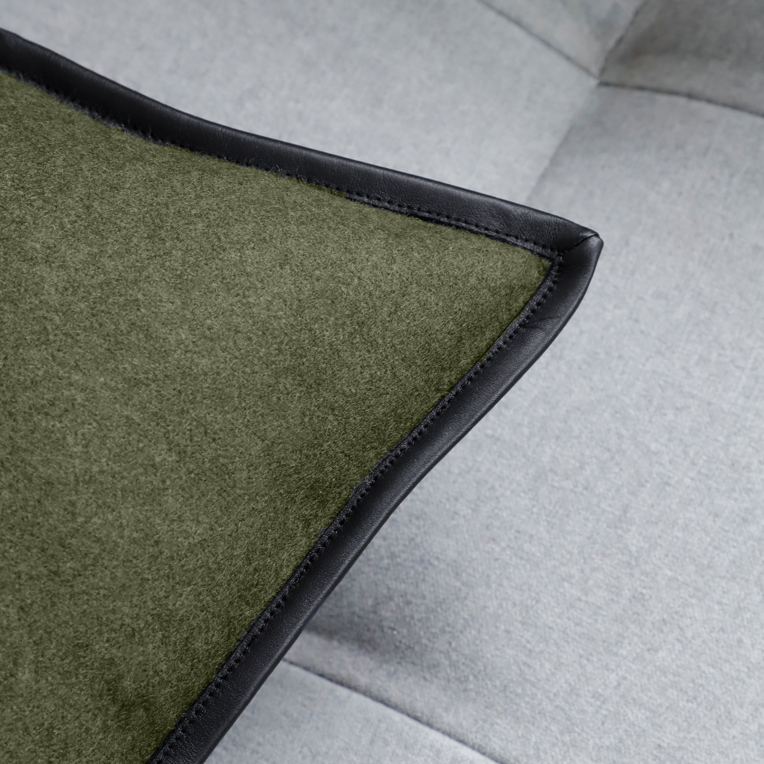 Olive Green Wool Felt Throw Pillow Cover with Genuine Leather Trim