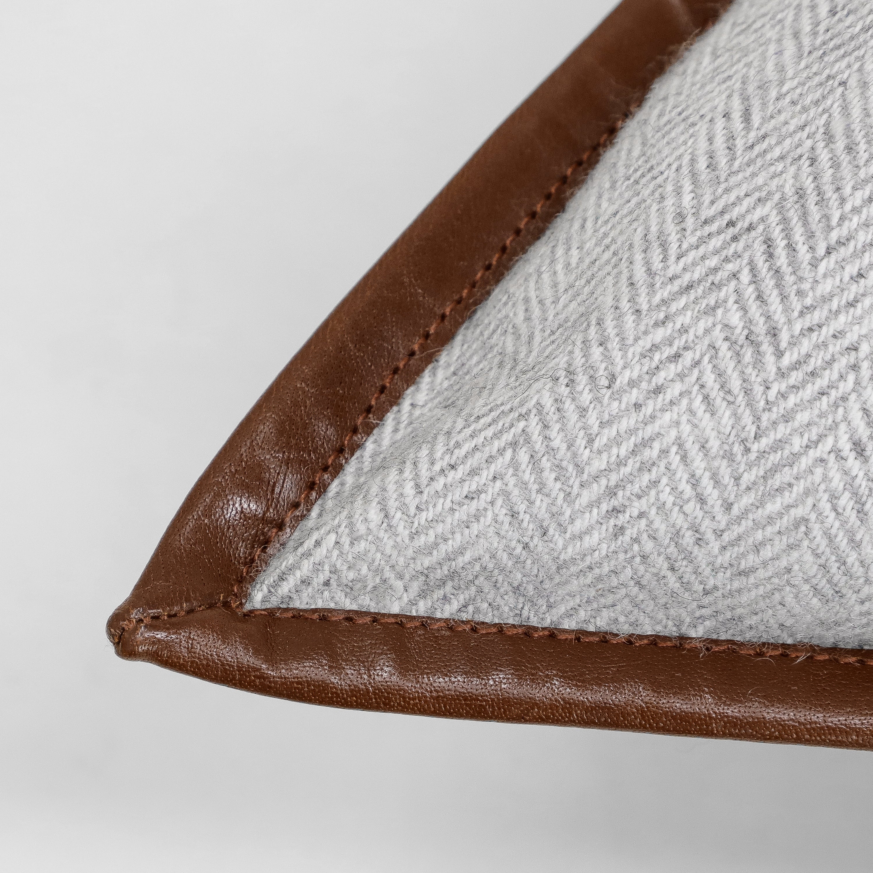Personalized Herringbone Wool Pillow Cover with Leather Trim and Custom Monogram Embroidery