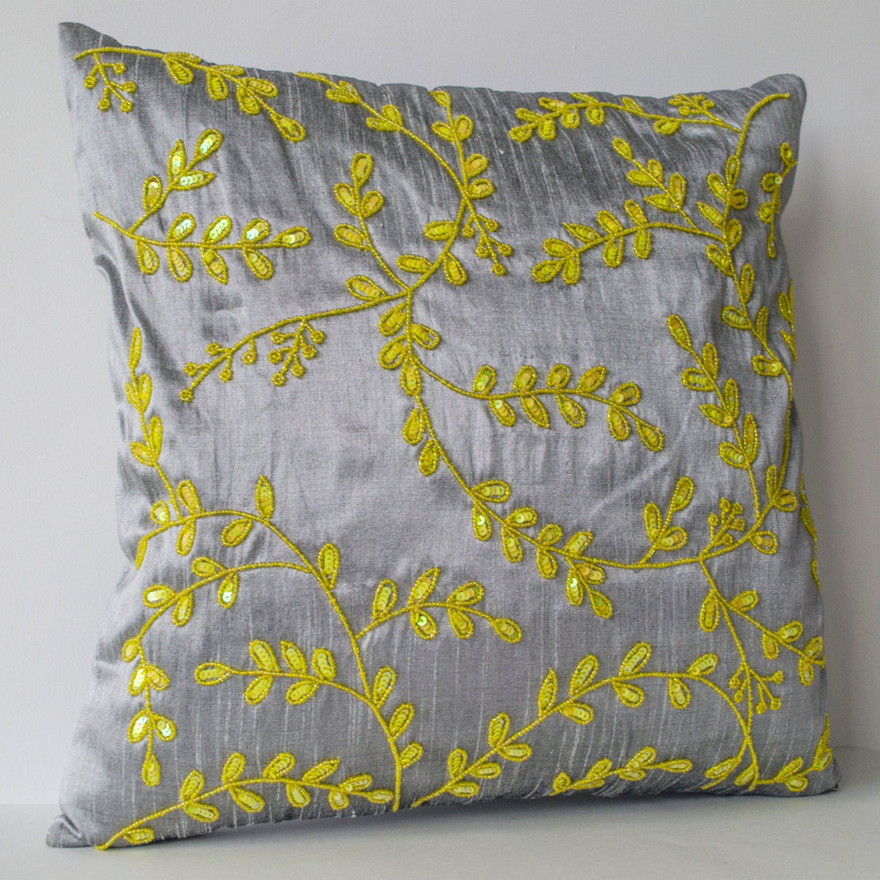 Casa Amore International Beaded Leaves Throw Pillow Cover - Thumbnail 3