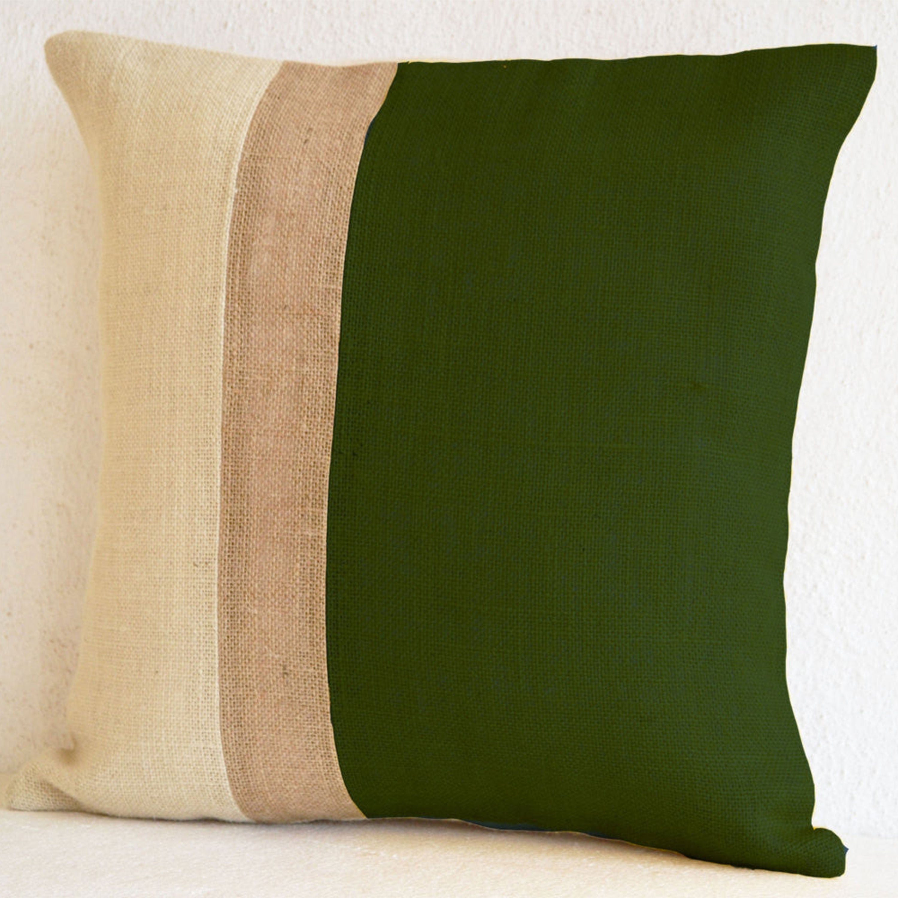 Green Pillow - Burlap Pillow color block - Green Decorative cushion covers - Throw pillows - gift 18X18 - Green Euro Sham - Couch pillow