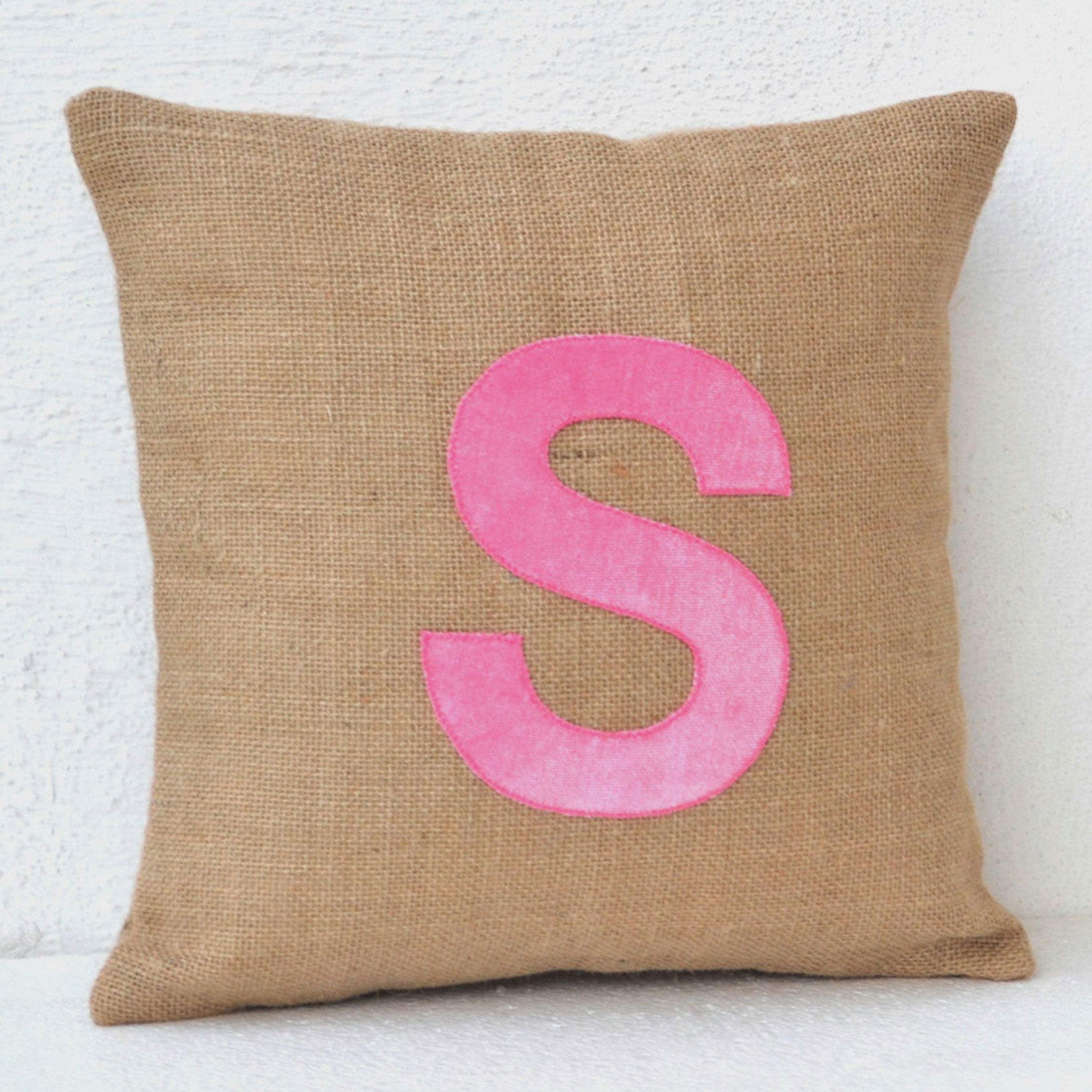 Customized Monogram Throw Pillow Burlap Cushion Cover