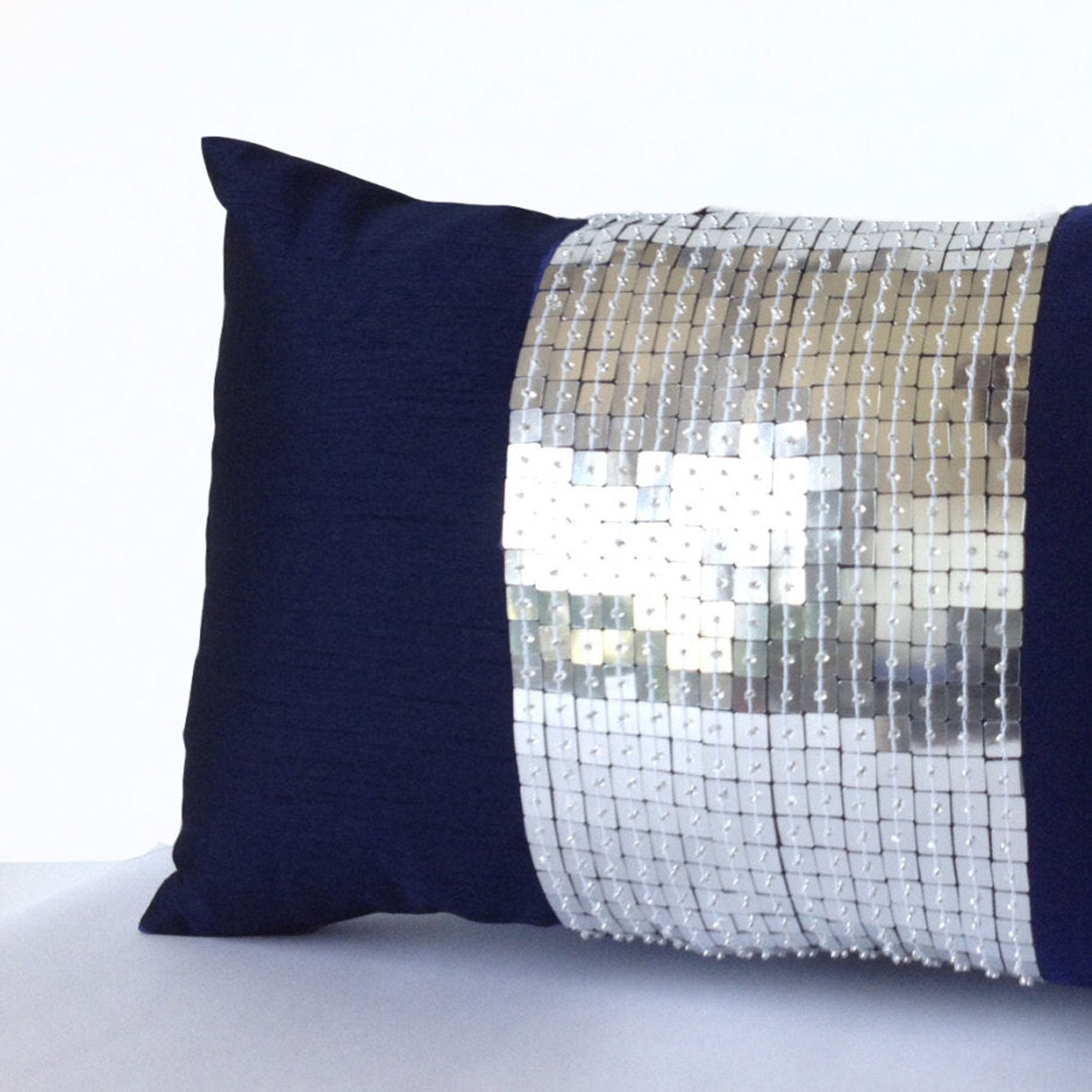 Handmade Navy Blue Metallic Lumbar Pillow