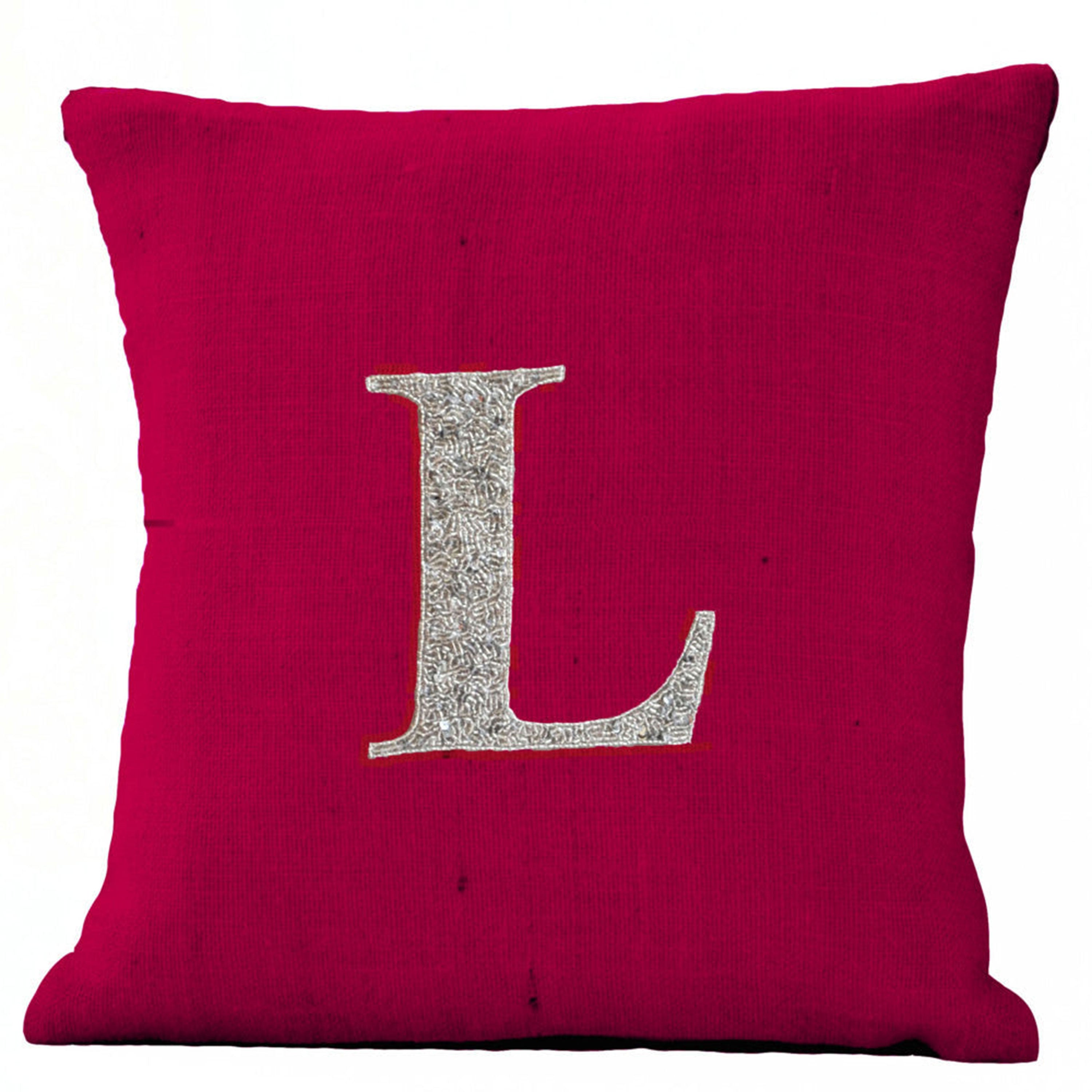 Fuchsia Pillow Case with Silver Bling Monogram Initial Cushion