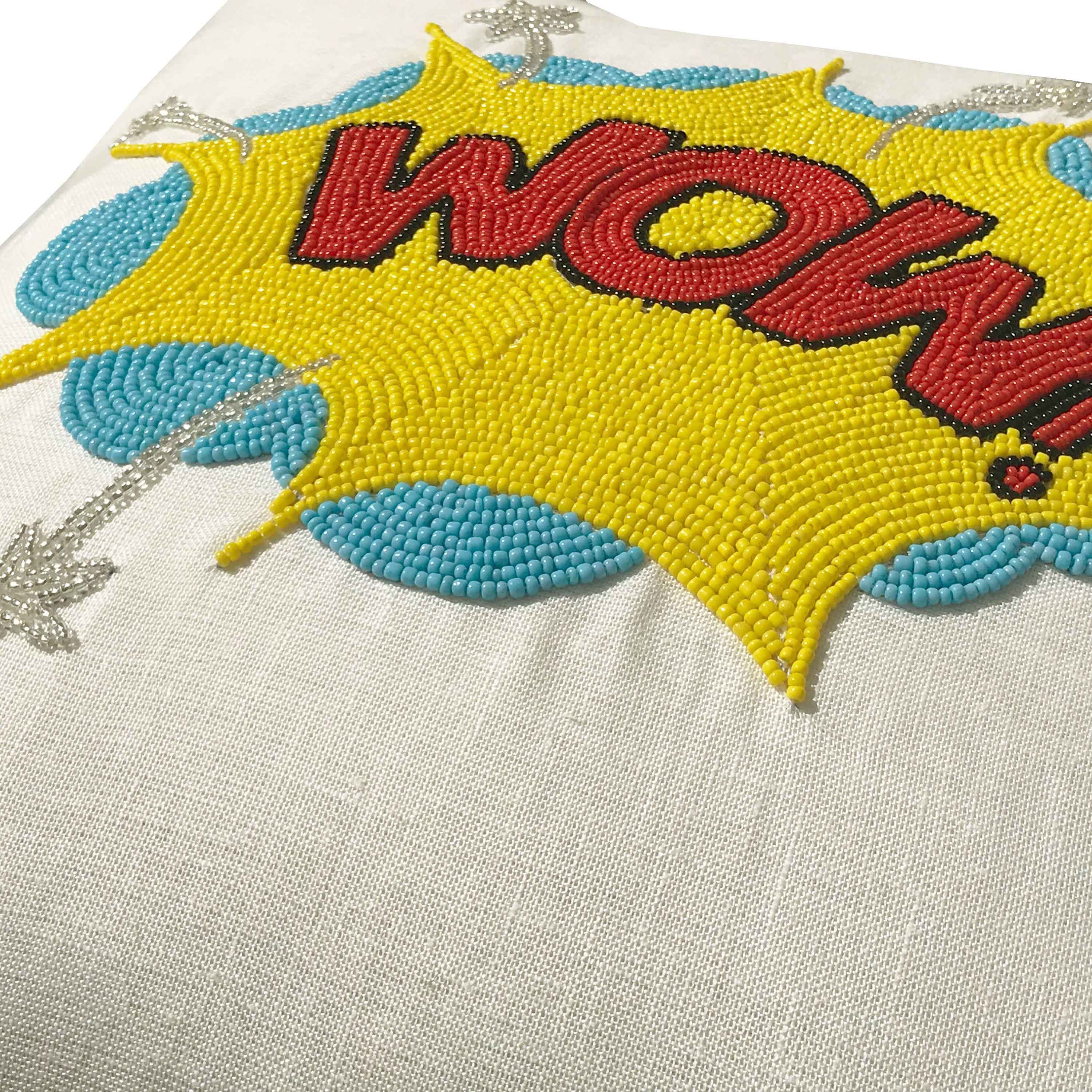 Pop Art Pillow Cover, WOW Linen Pillow, Pop Art Comic Book Action Words