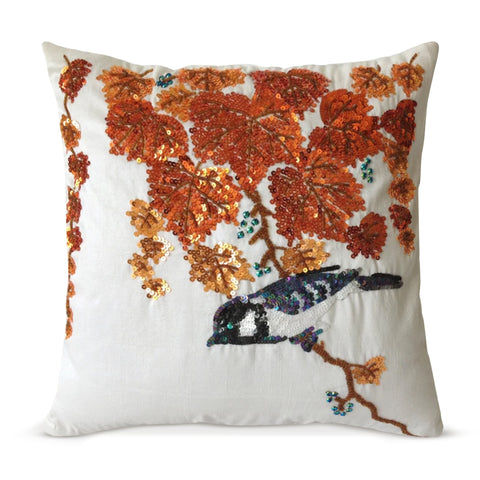 Autumn Leaves and Bird Pillow