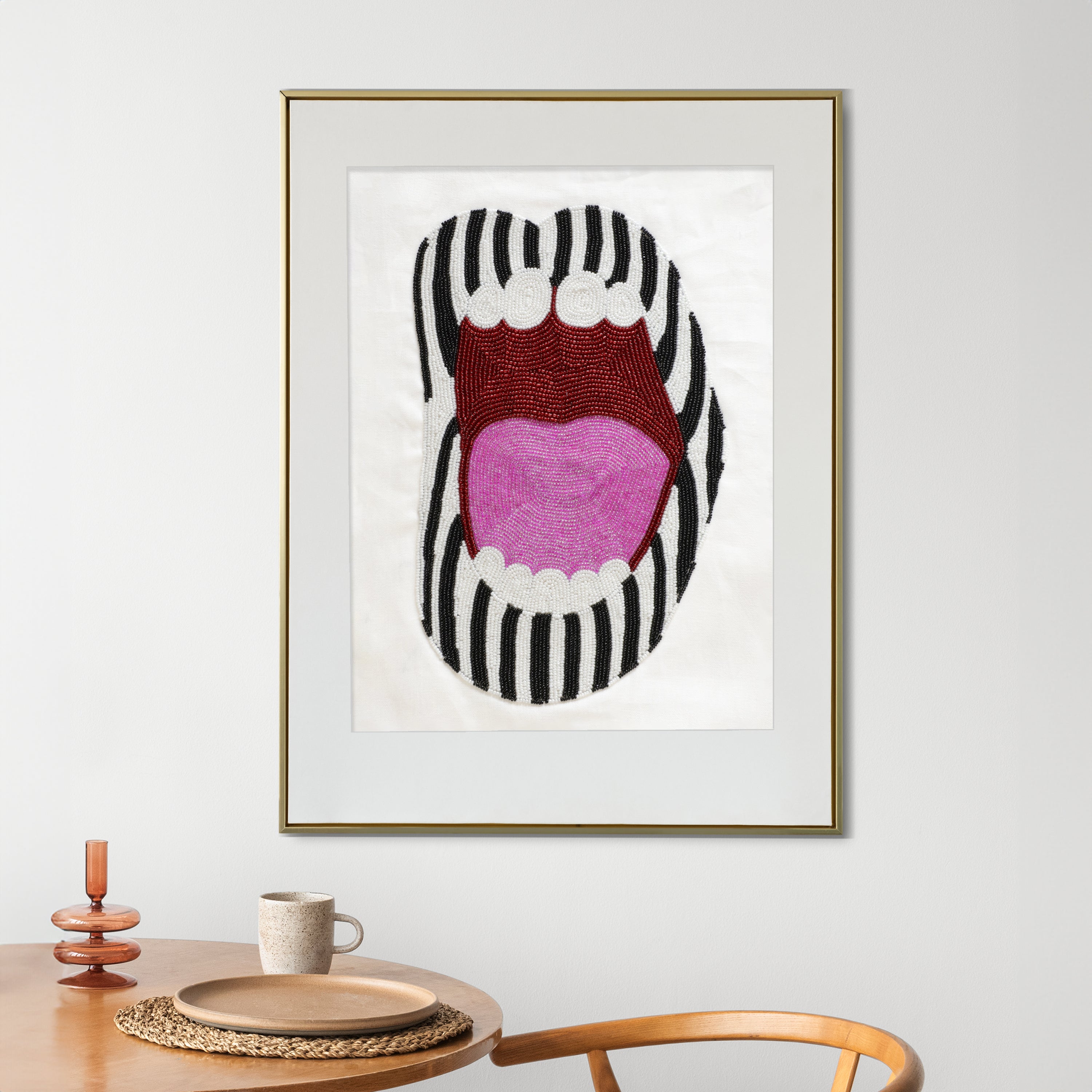 Black White Stripes Lipstick Wall Art