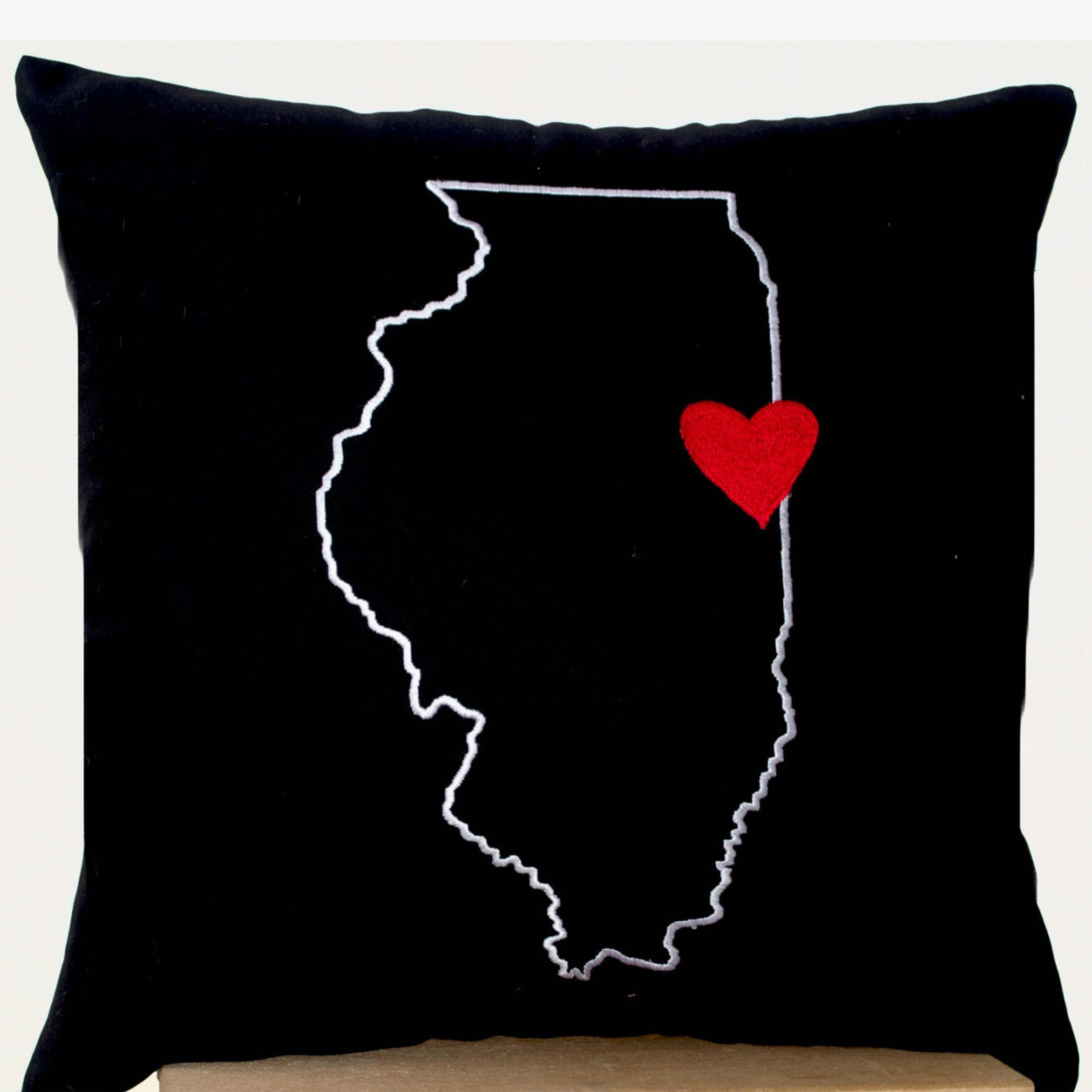 US State Map With Heart Pillow Case On Black Cotton Personalized Customized Cushion