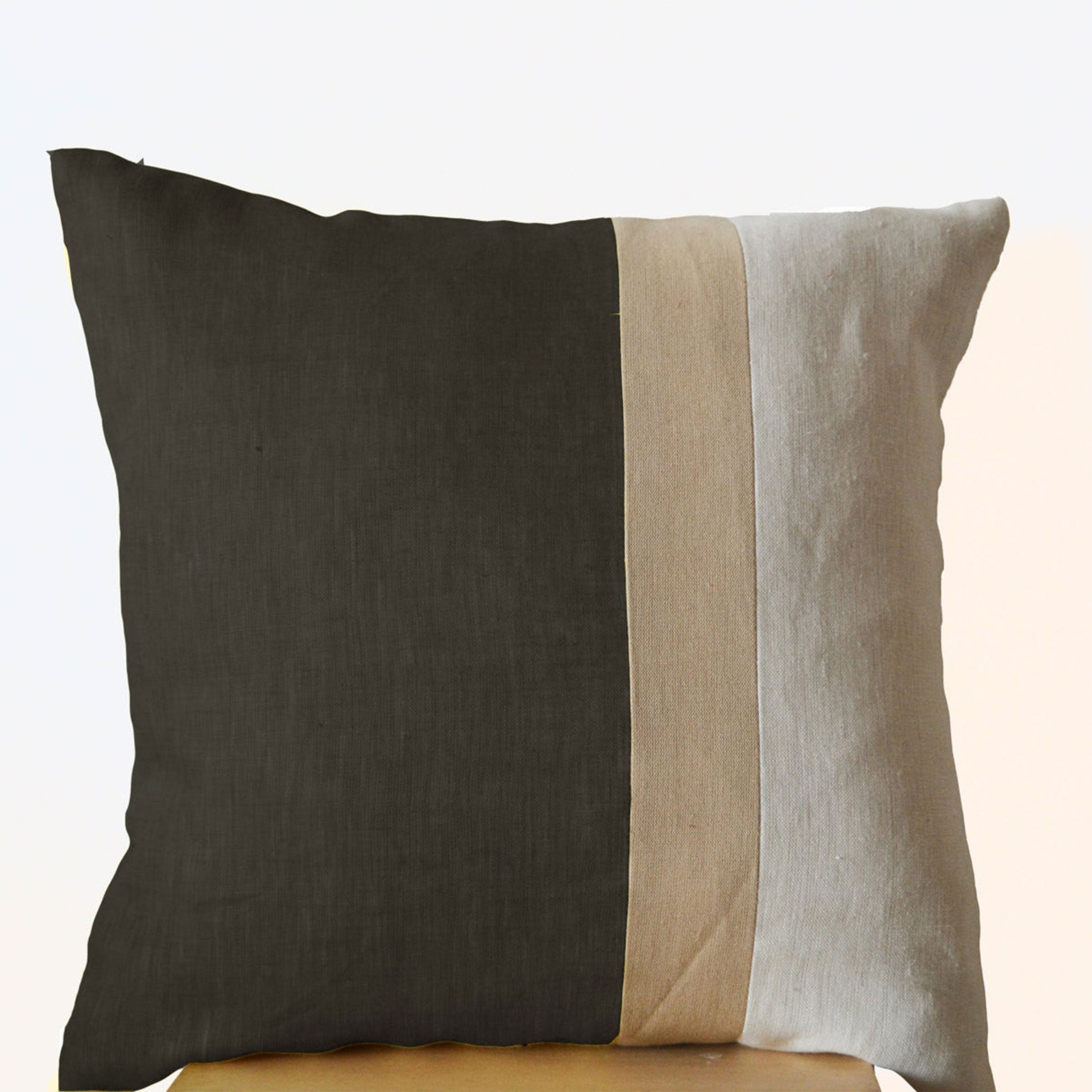 Grey Pillow -Throw Pillow color block -Couch Pillow -Decorative cushion cover- Spring Throw pillow -gift -Bedding -16X16- Gray Linen Pillows