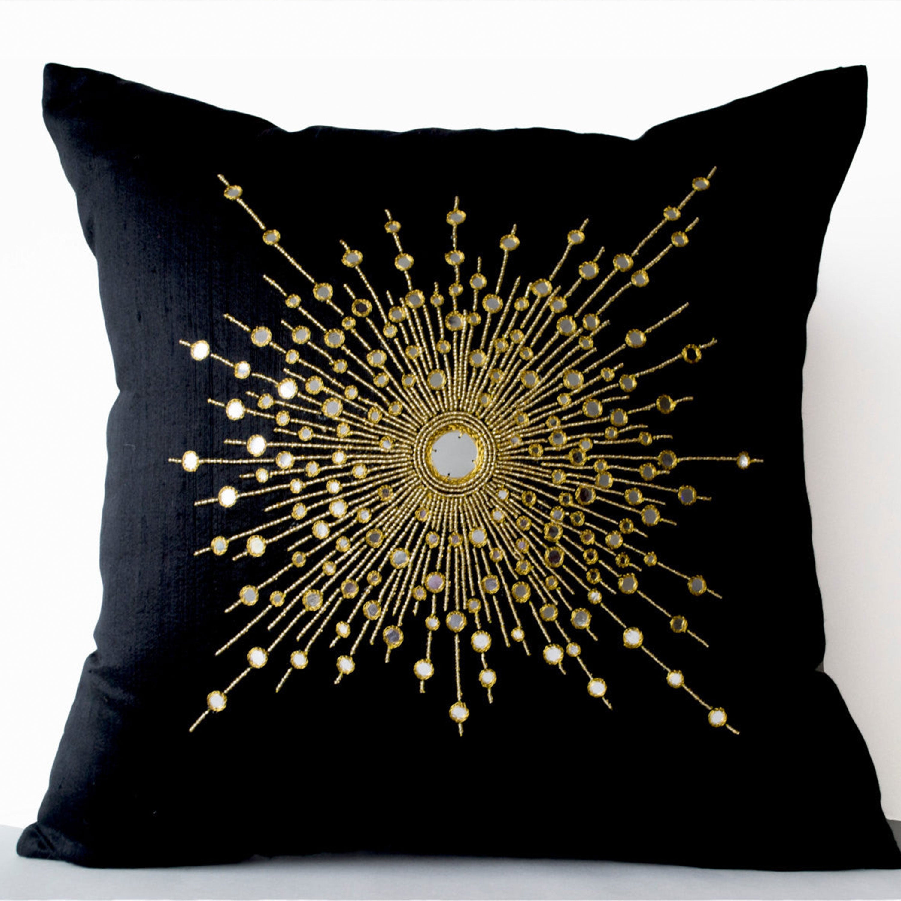 Pure Silk Gold Starburst Pillows -Sheesha Pillows