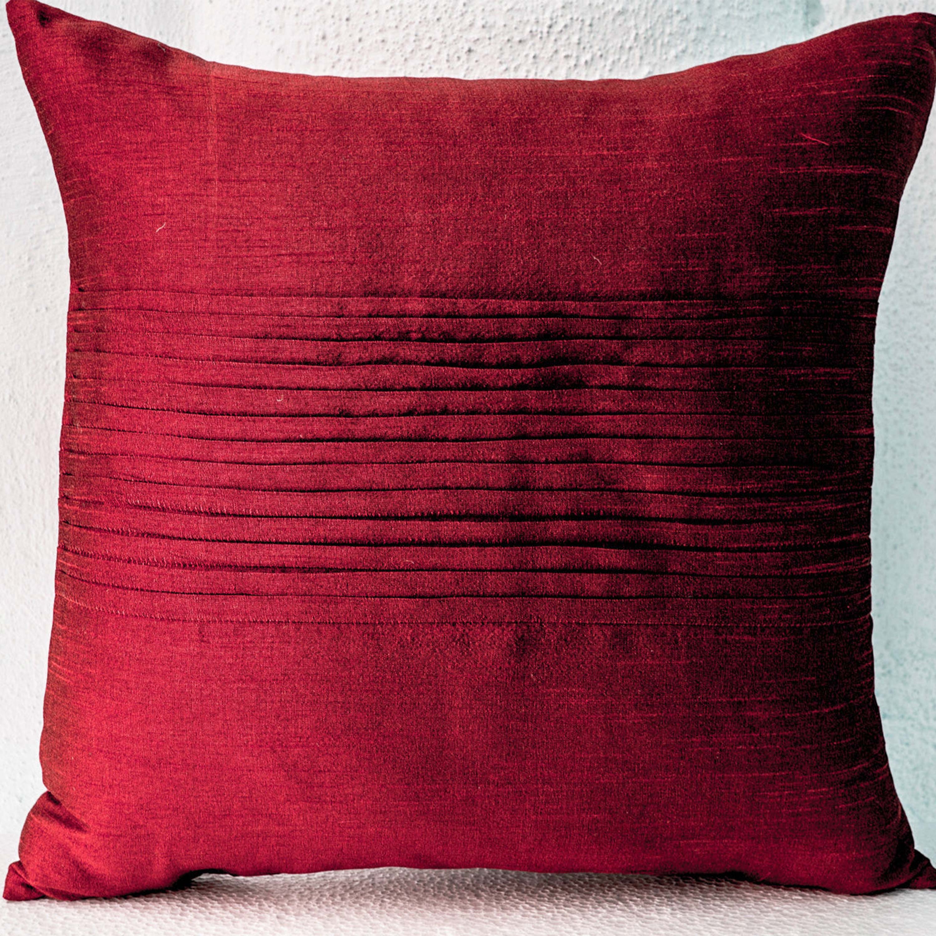 Throw pillows in red art silk - Attractive cushion in rippled pin tuck pattern -Decorative pillows for sofa -Couch pillow -Gift pillow 16x16