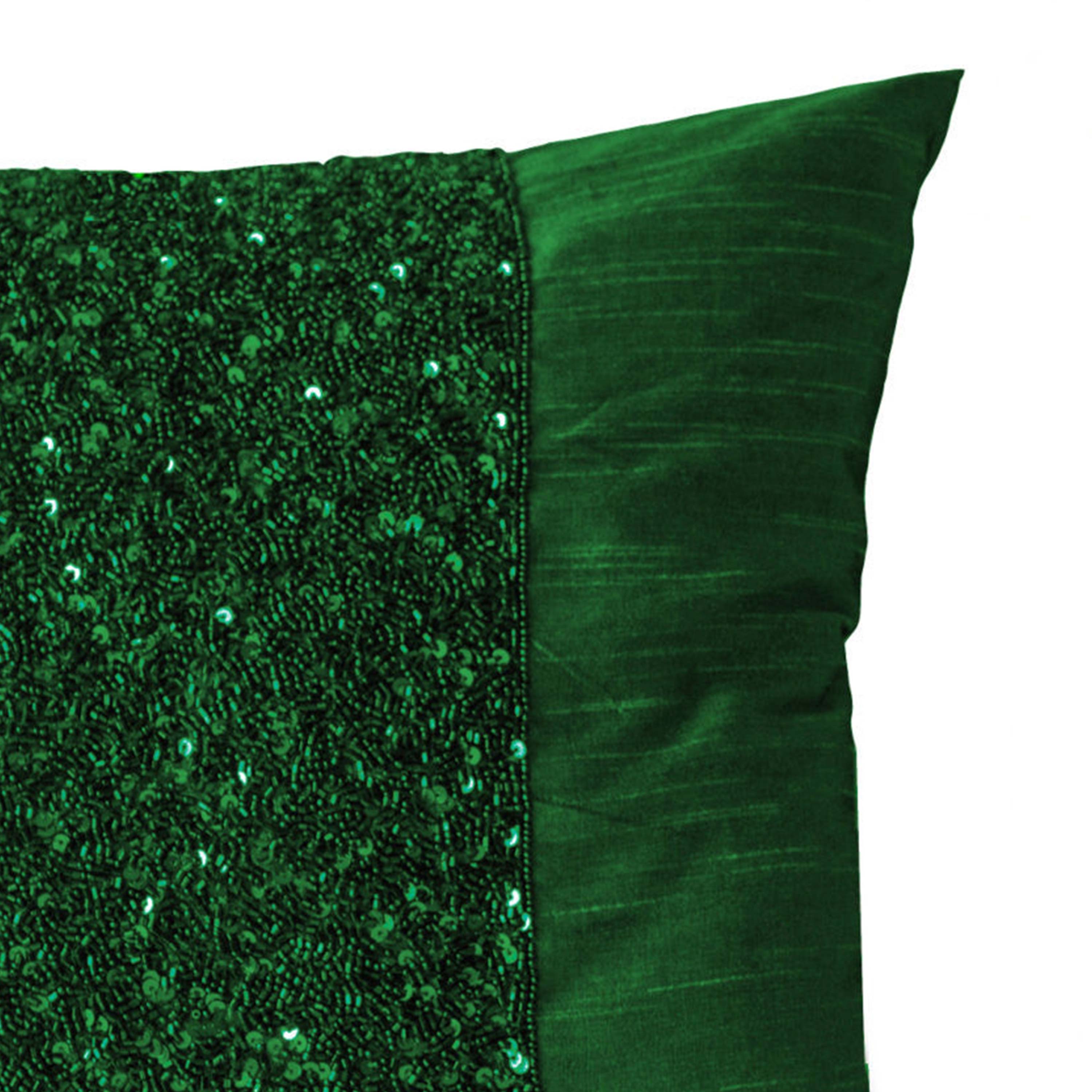 Throw Pillows -Emerald Green Silk Pillows -Sparkle Pillow covers -Green Beads Sequin Embroidered Pillow -18x18 -Gift -New Year -Anniversary