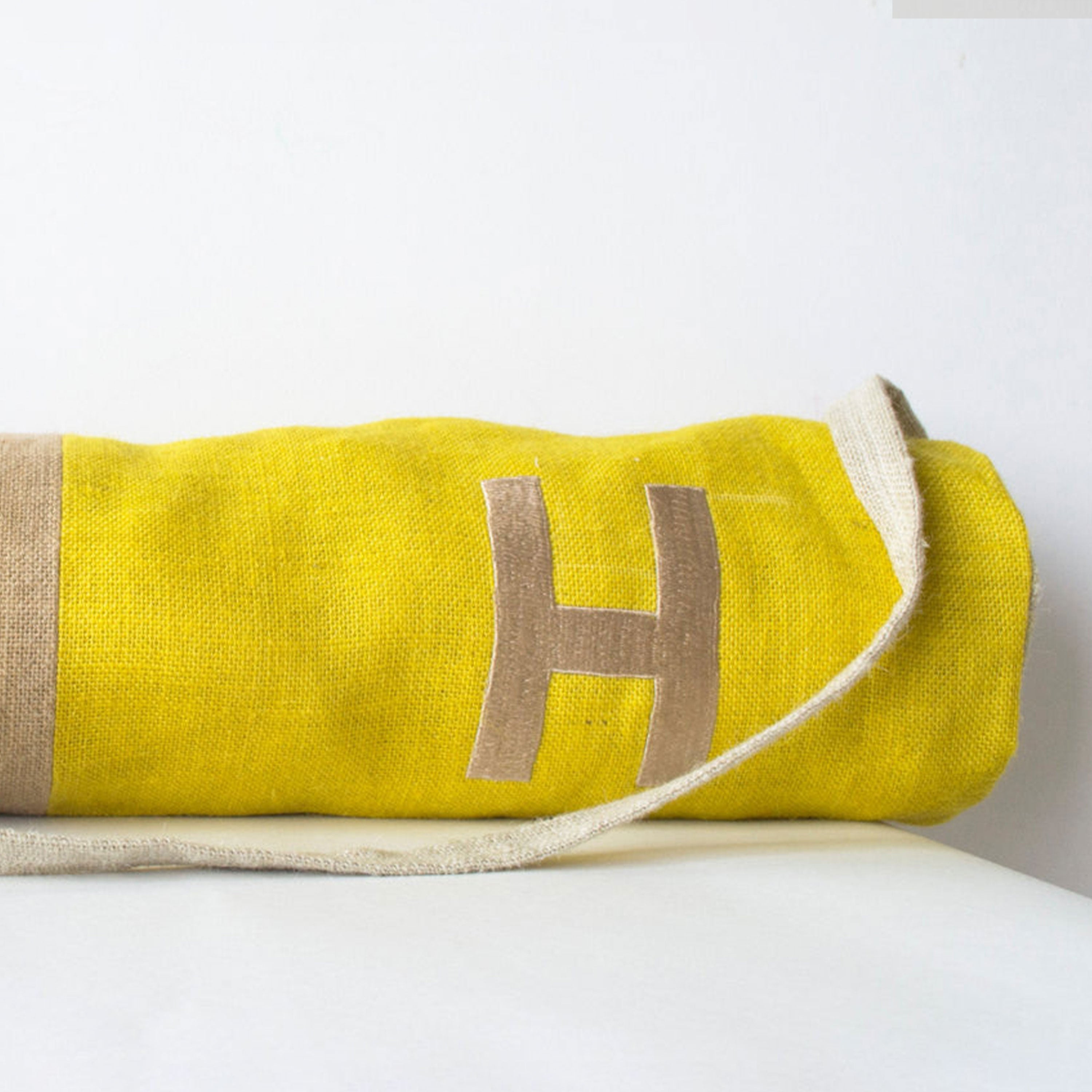 Monogram Asana Yoga Bags Burlap Color Block Yoga Bag Sunshine Yellow Monogrammed Tote