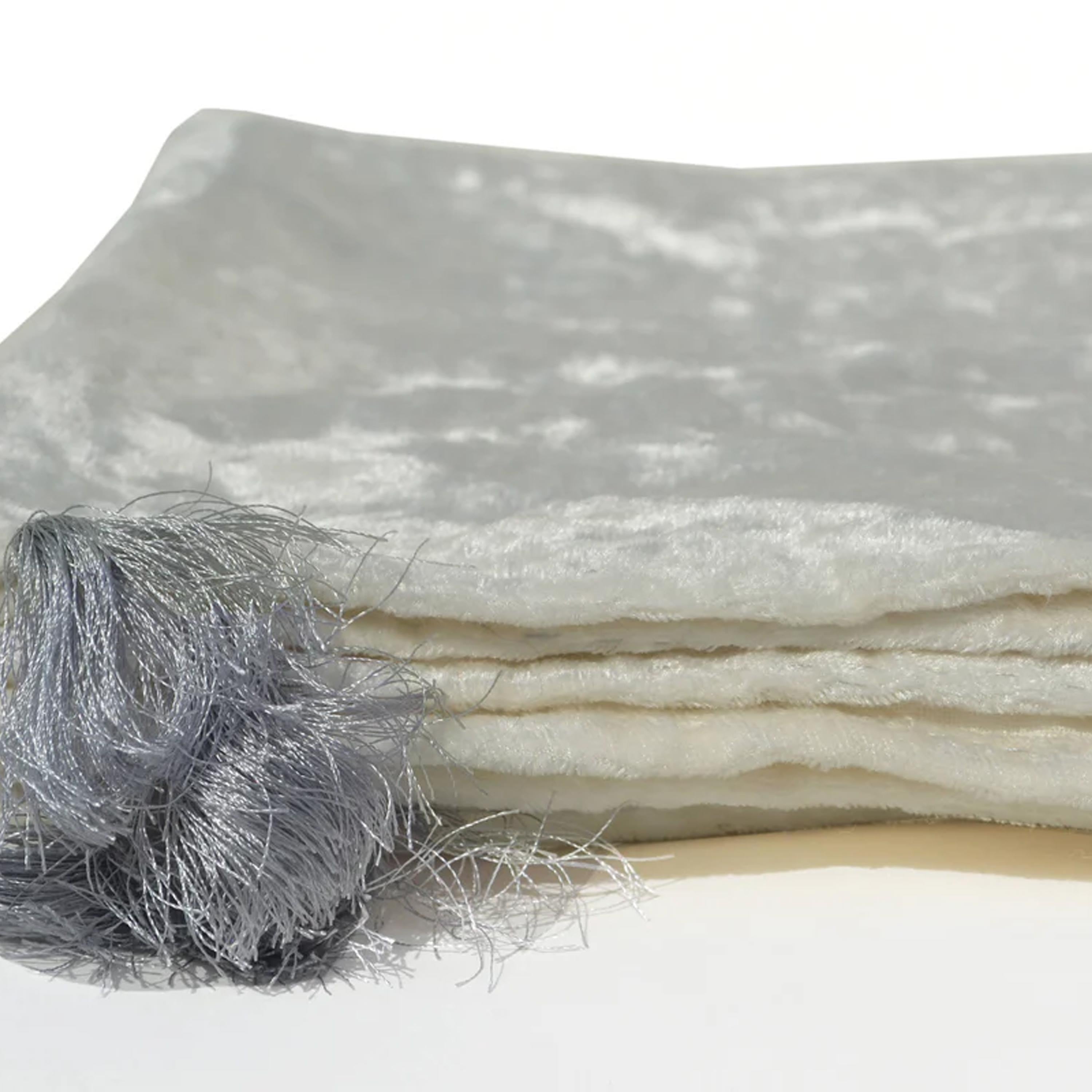 Ivory Gray Velvet Throw Blanket With Tassels