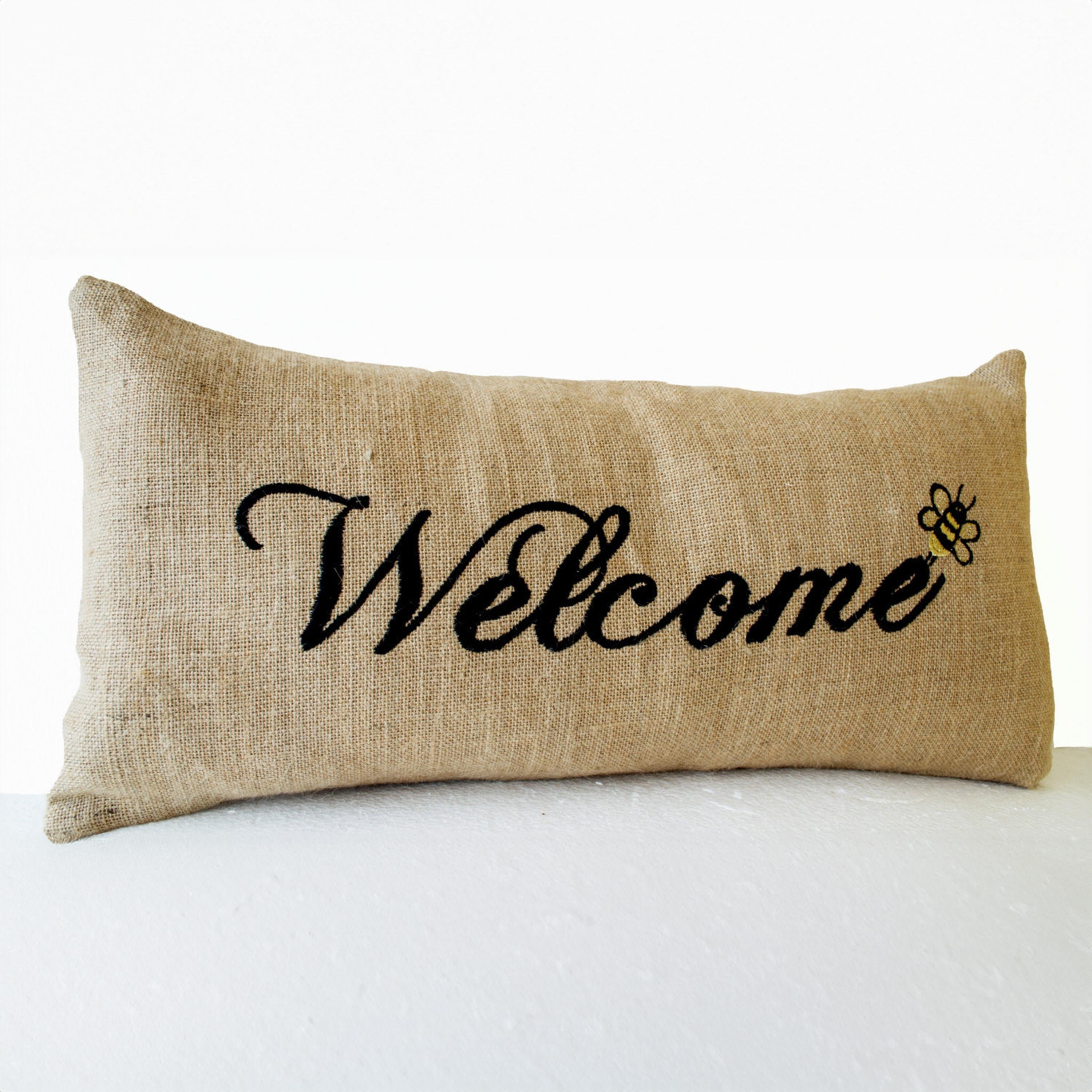 Welcome  Burlap Lumbar Throw Pillow