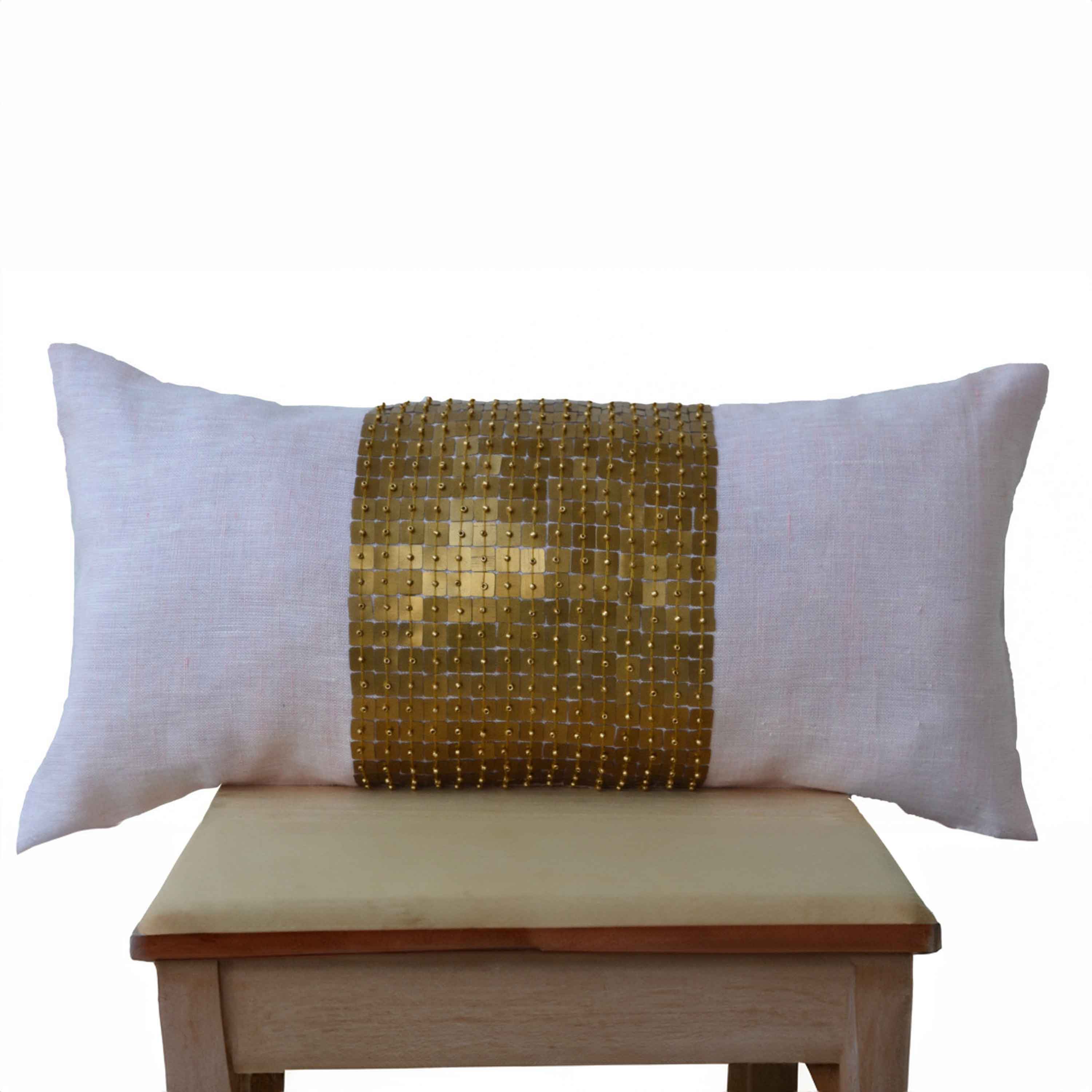Pink Lumbar Pillows - Pink gold color block pillows in silk -Sequin pillow -18x9 -Couch pillow- Sofa pillows- Toss pillow -Decorative pillow