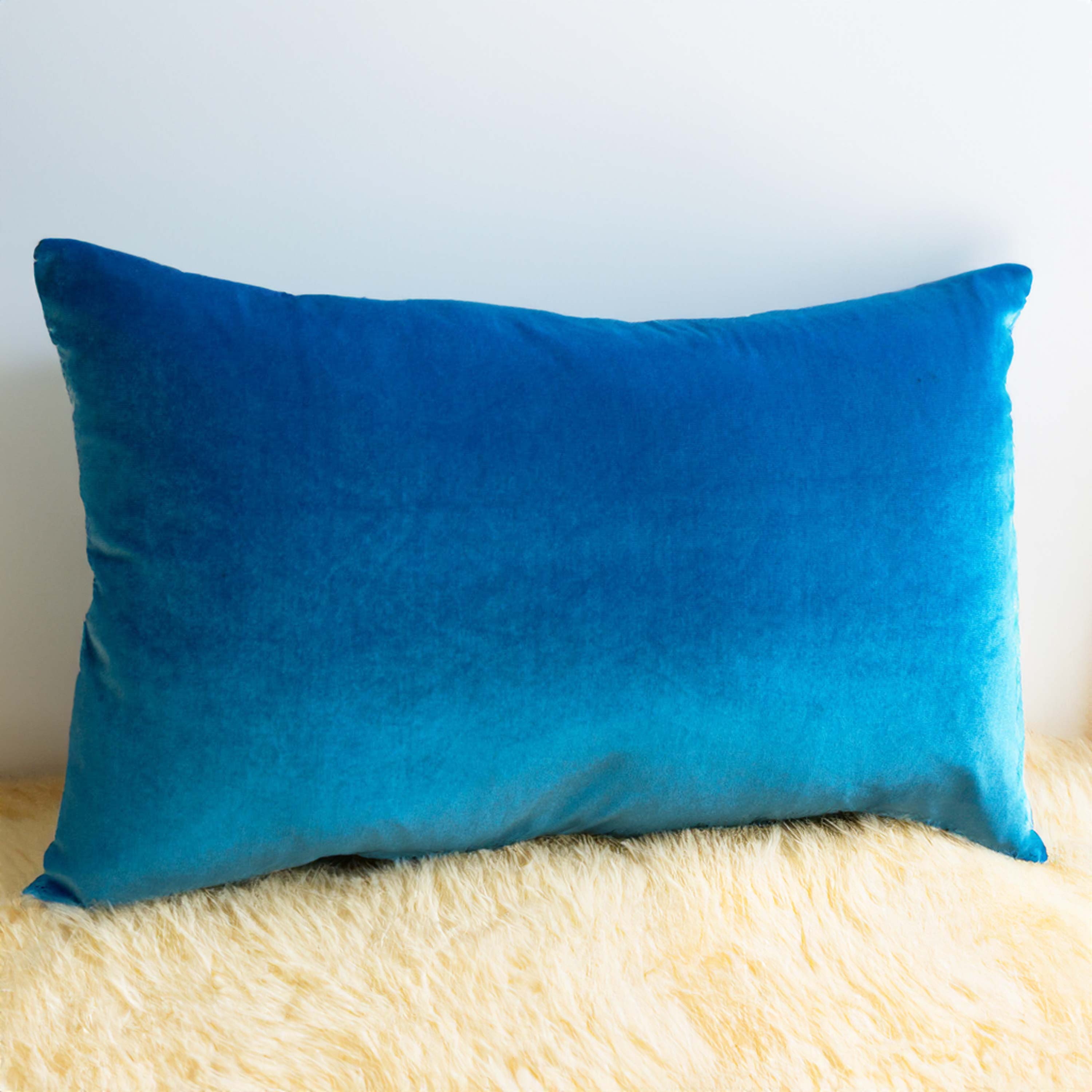 Throw pillows Lush blue velvet oatmeal linen -Blue velvet pillow covers -12x20 Decorative couch pillows -Gift -Blue Bedding -Sofa pillow