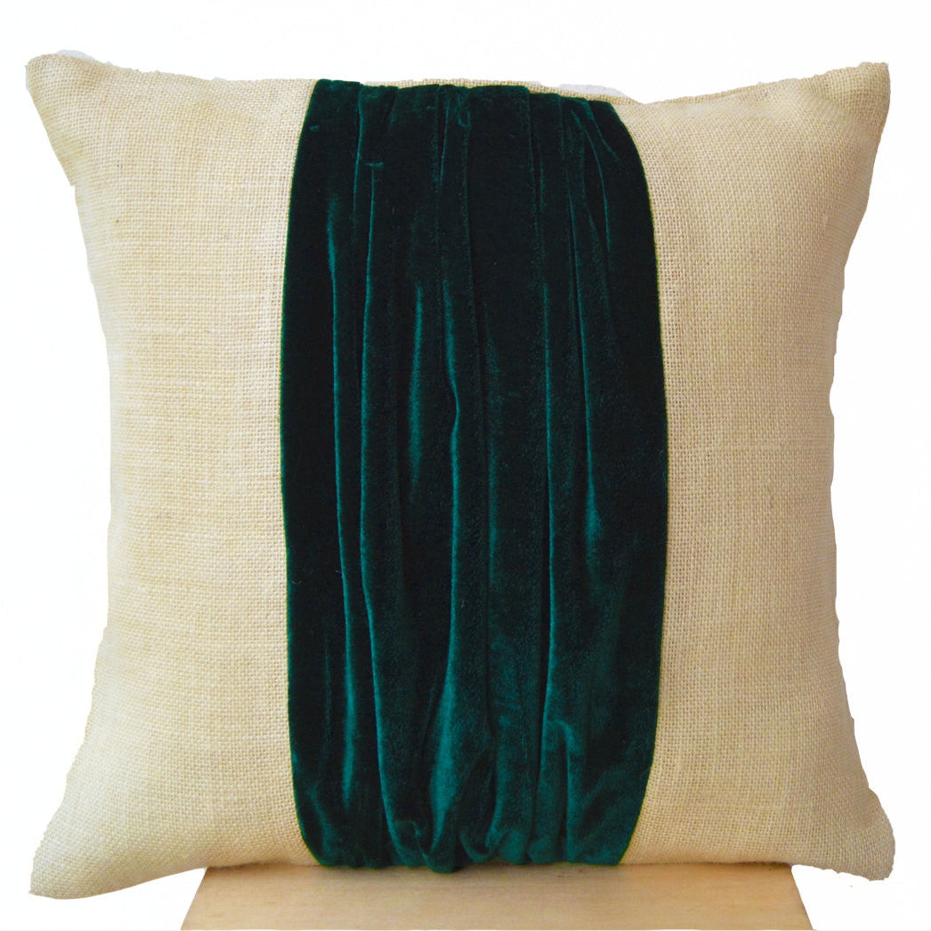 Burlap Pillow Color Block Pillow Burlap Color Block Pillow Teal Velvet Color Block Cushion