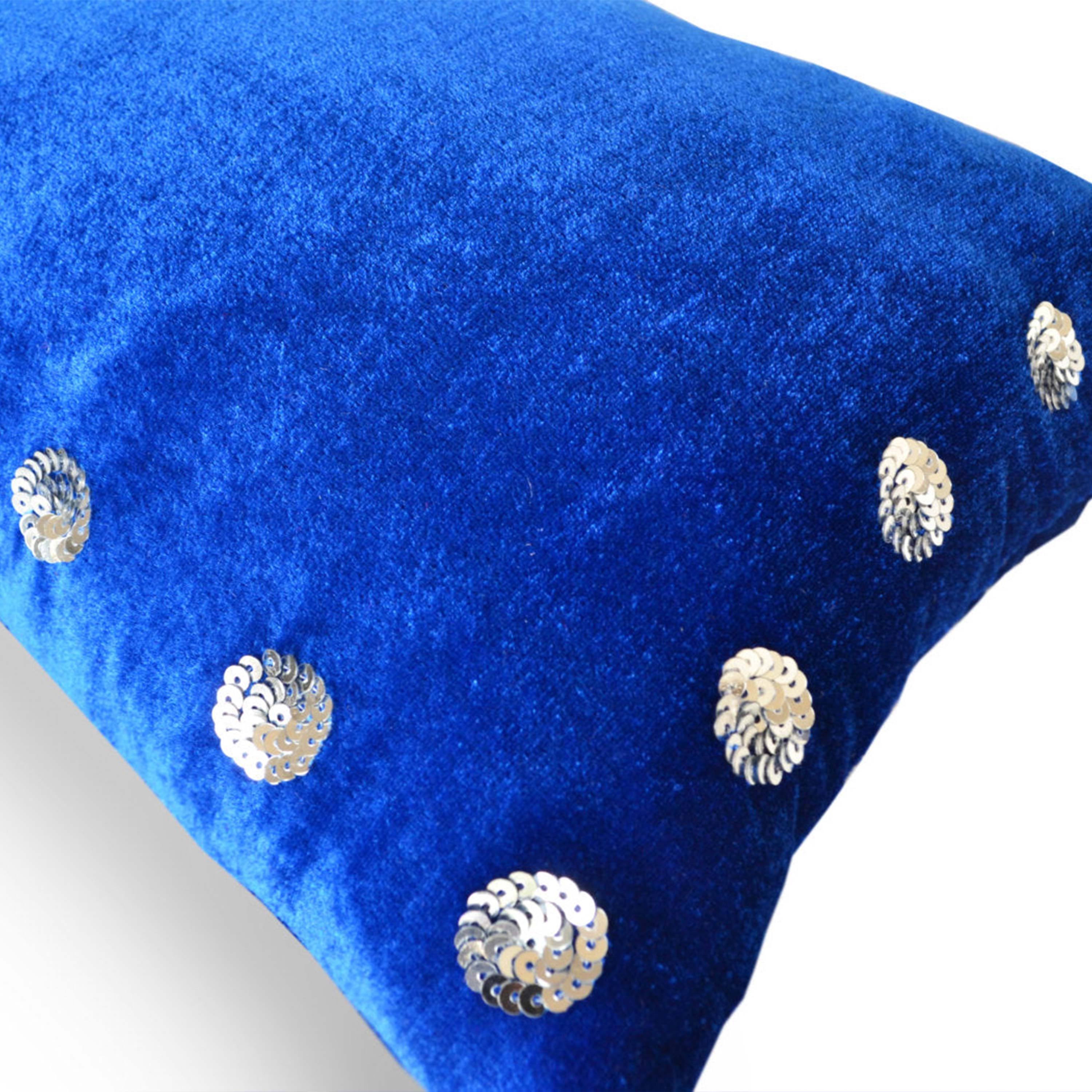 Royal Blue Velvet Pillow Cover with Silver Sequins