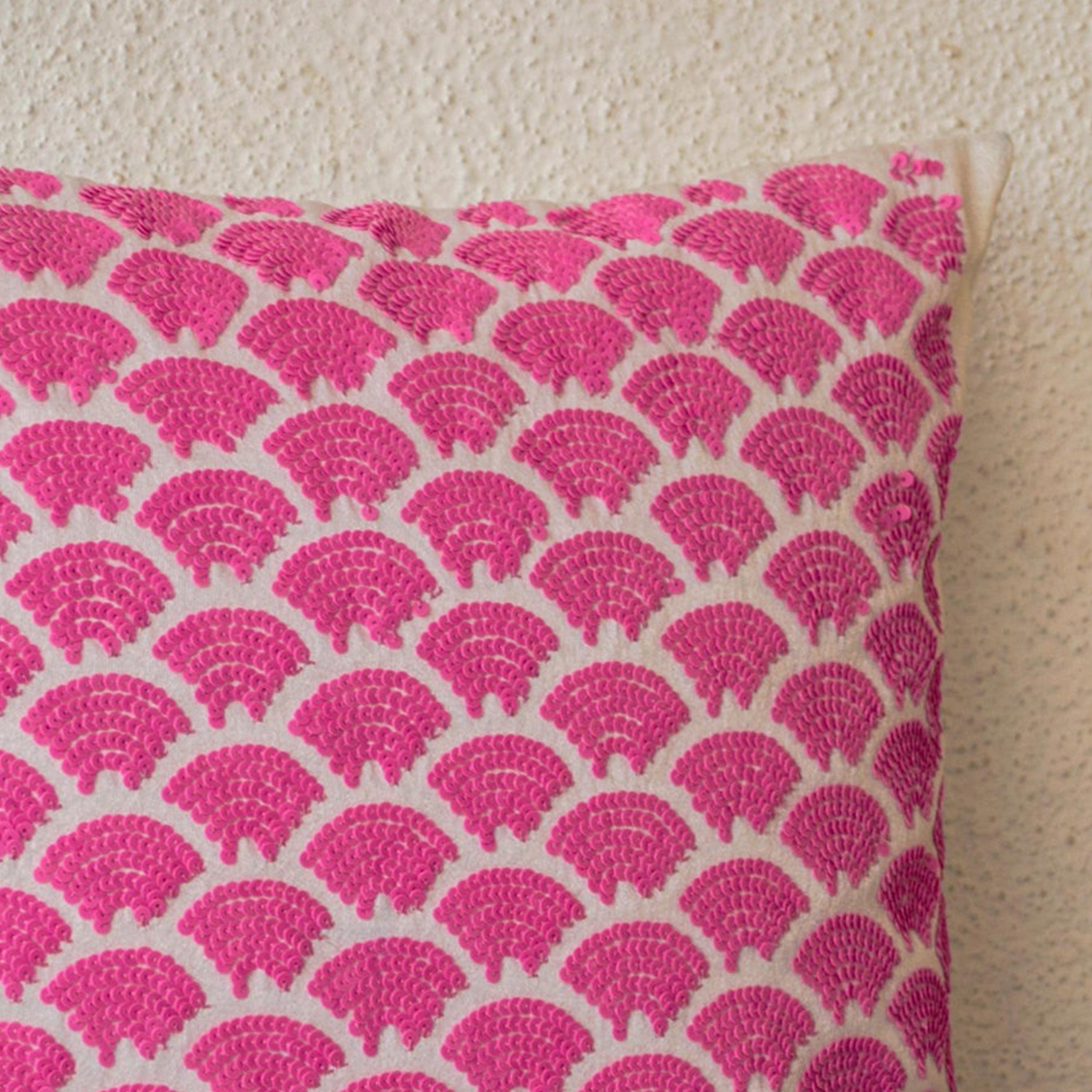 Pink sequin pillows with embroidered waves - Sashiko pillow covers - Pink Cushion cover zipper - Throw pillow - gift - 18x18 - Pink pillows