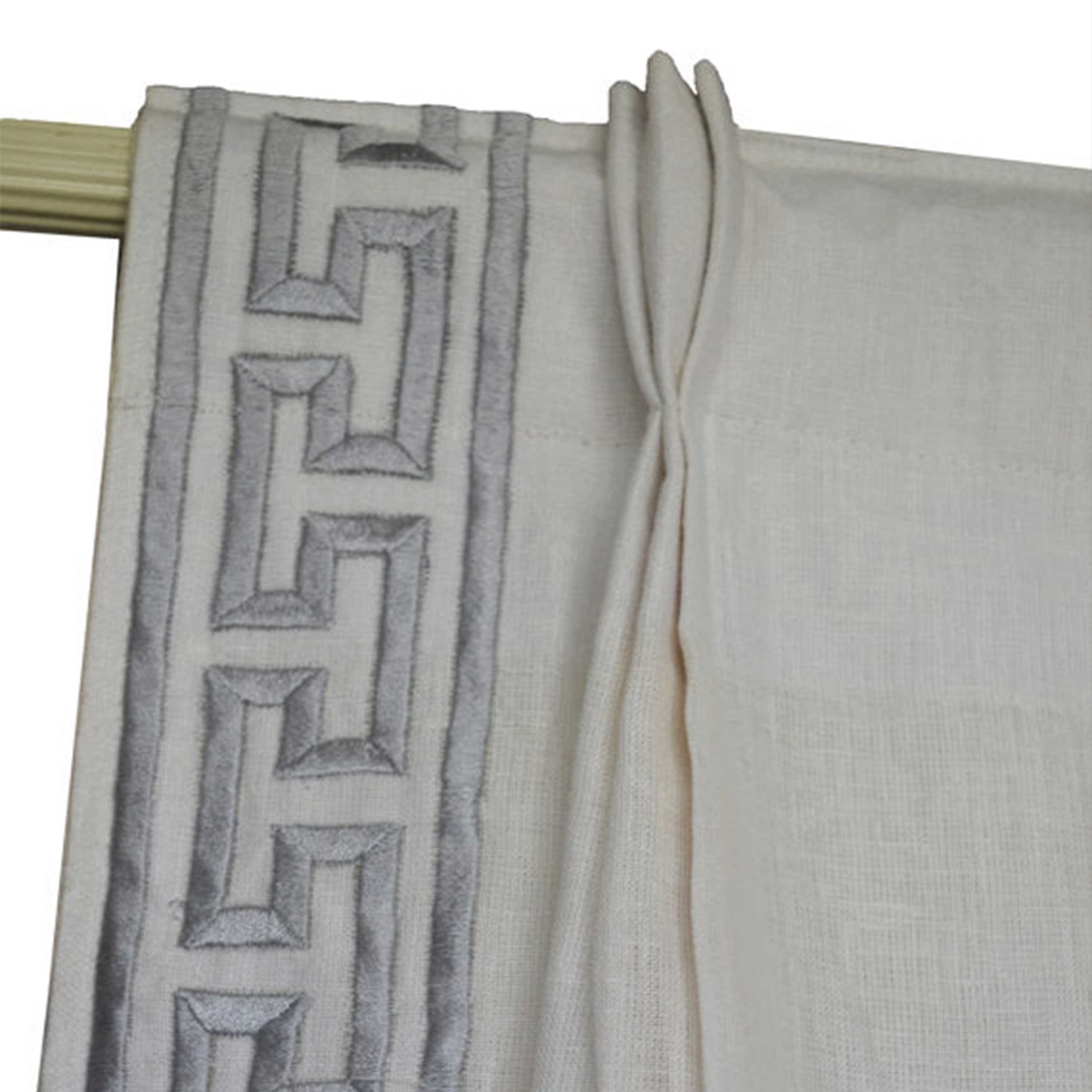 Pleated Linen Curtain In Exquisite Greek Key Embroidery