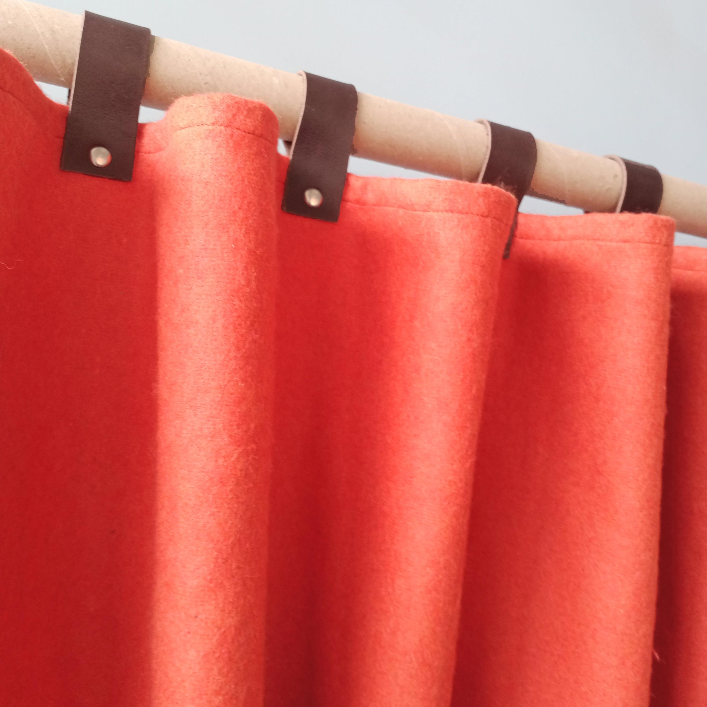 Wool Felt Curtains With Leather Tab and Snap Button Closure