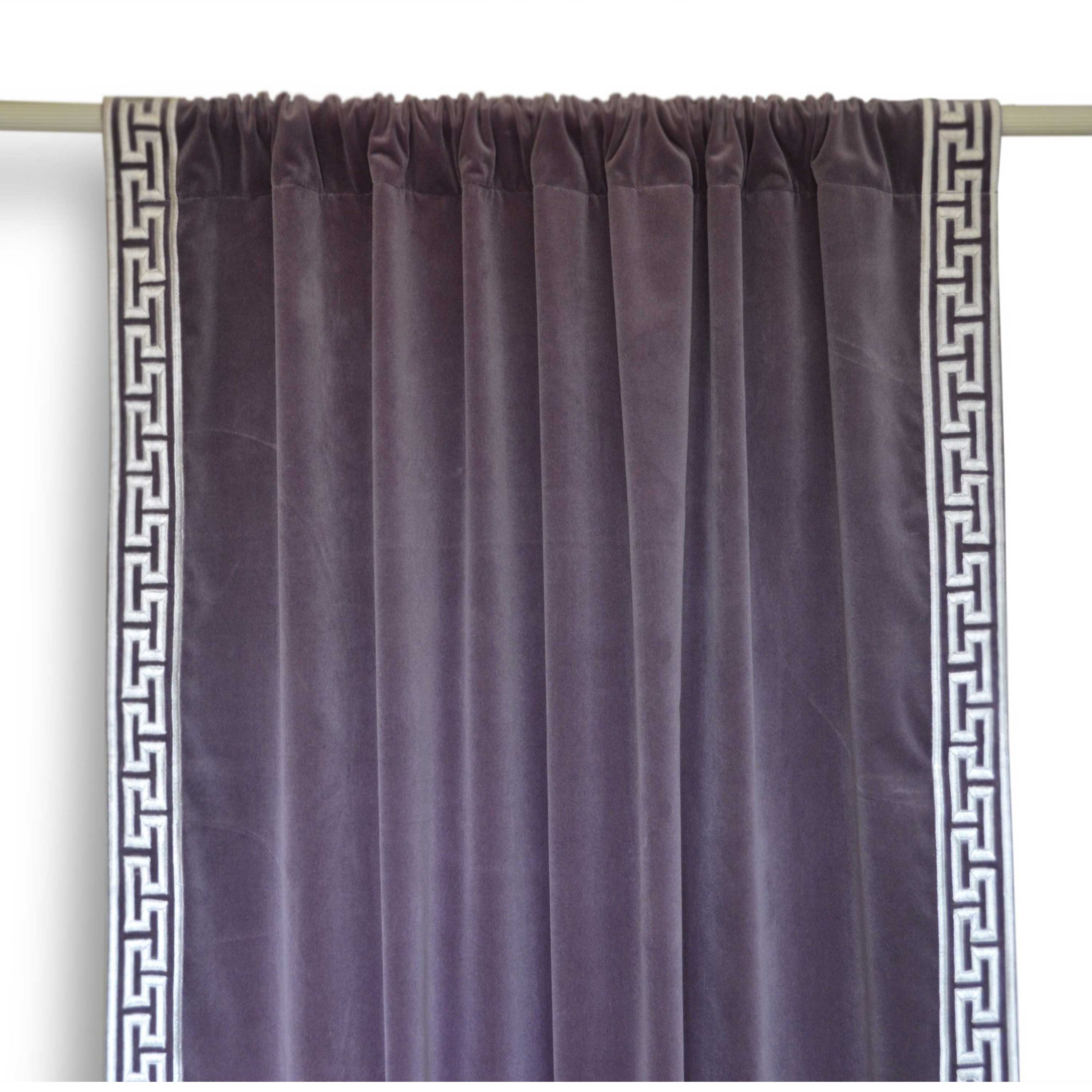Handcrafted Cotton Velvet Curtain with Greek Key Embroidery