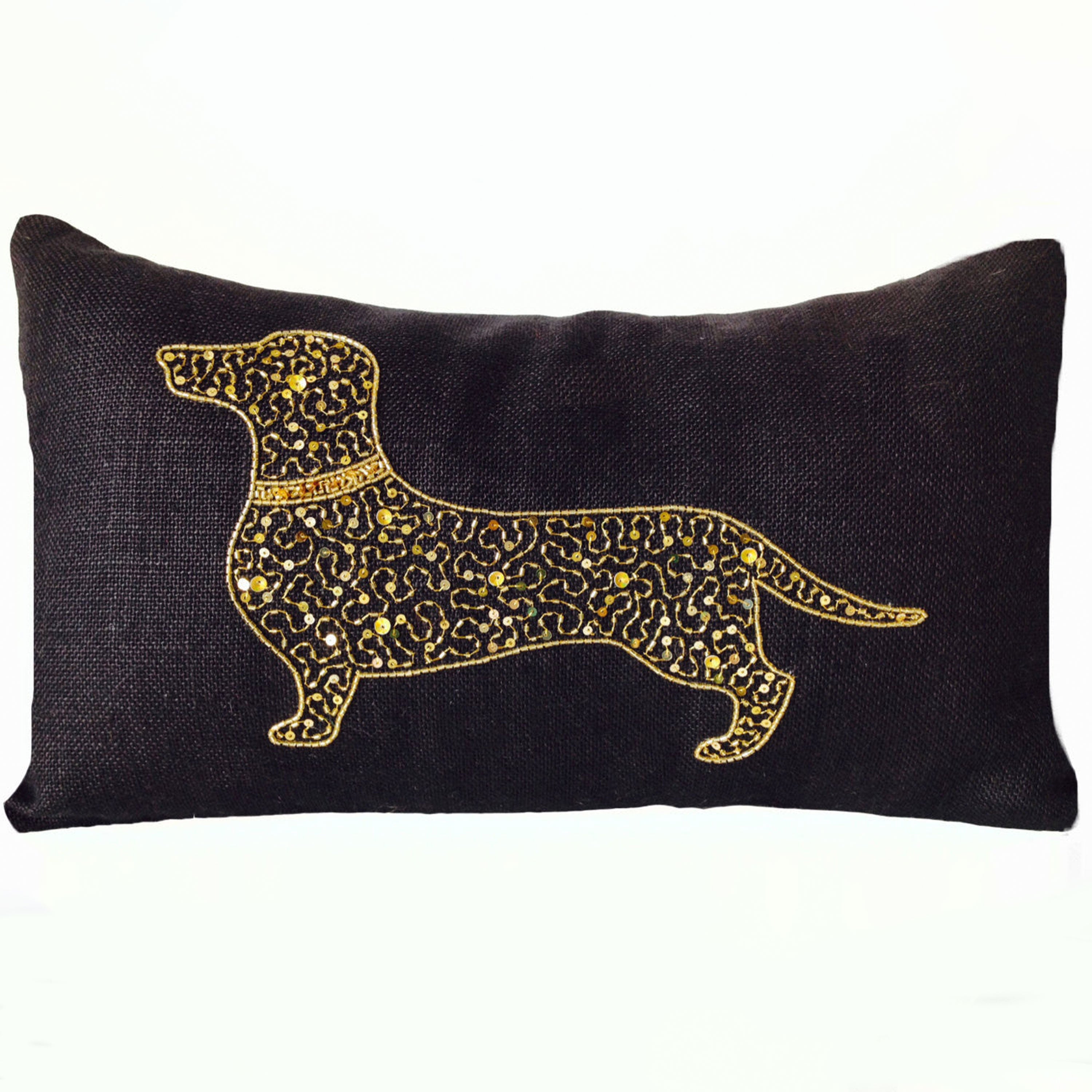 Burlap Pillow Cover Dog Pillows Dachshund Pillow Case Burlap Throw Pillows Black Gold