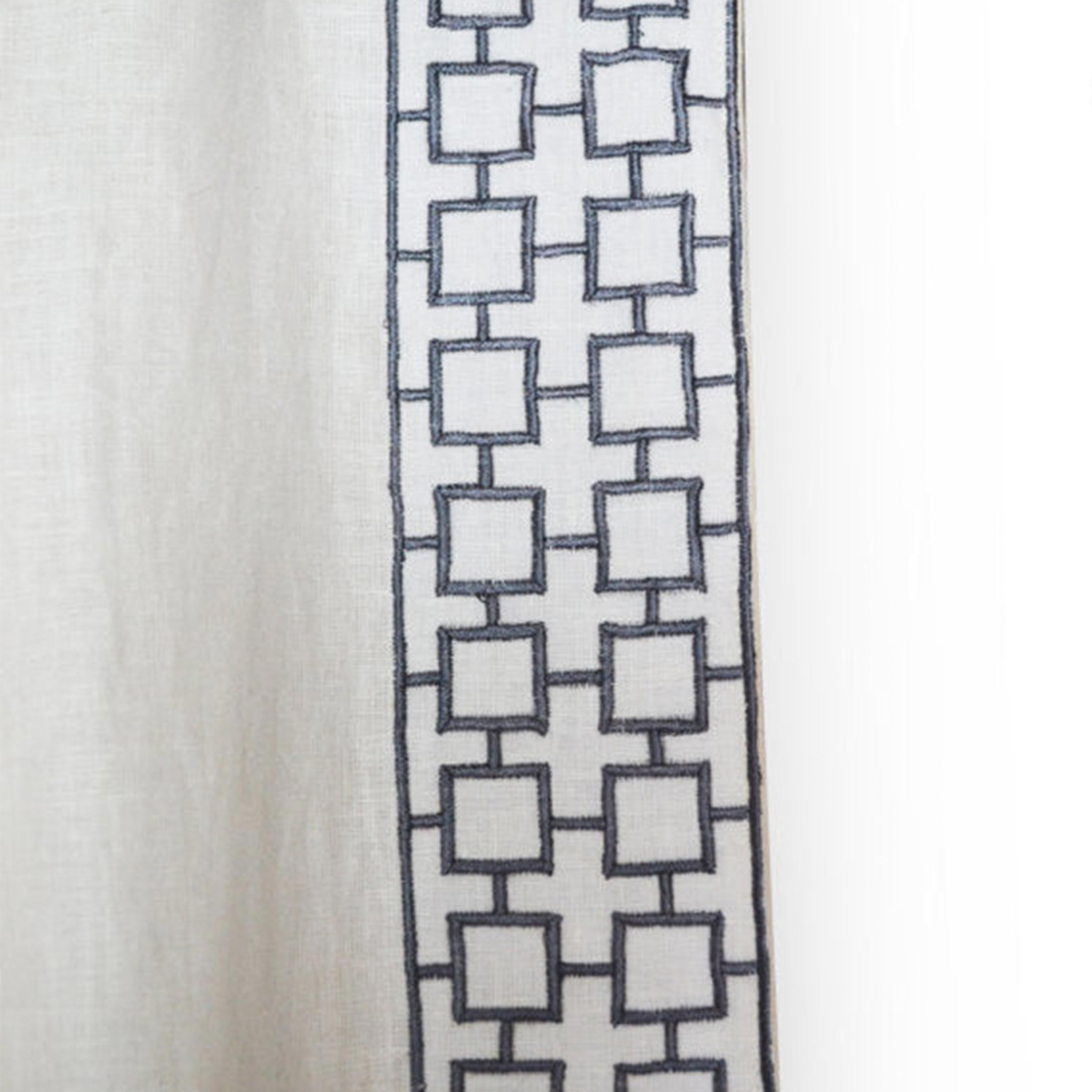 Exquisite Linen Curtain Drape In Lattice Embroidery