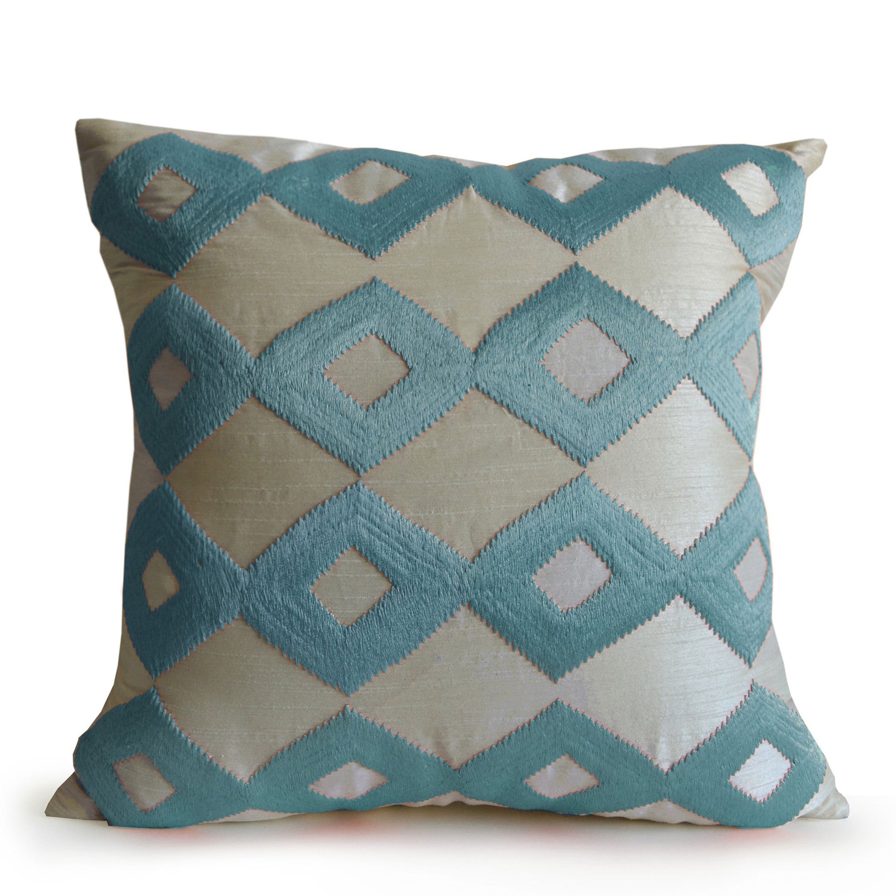 Ivory With Blue Ikat Pillow Cover