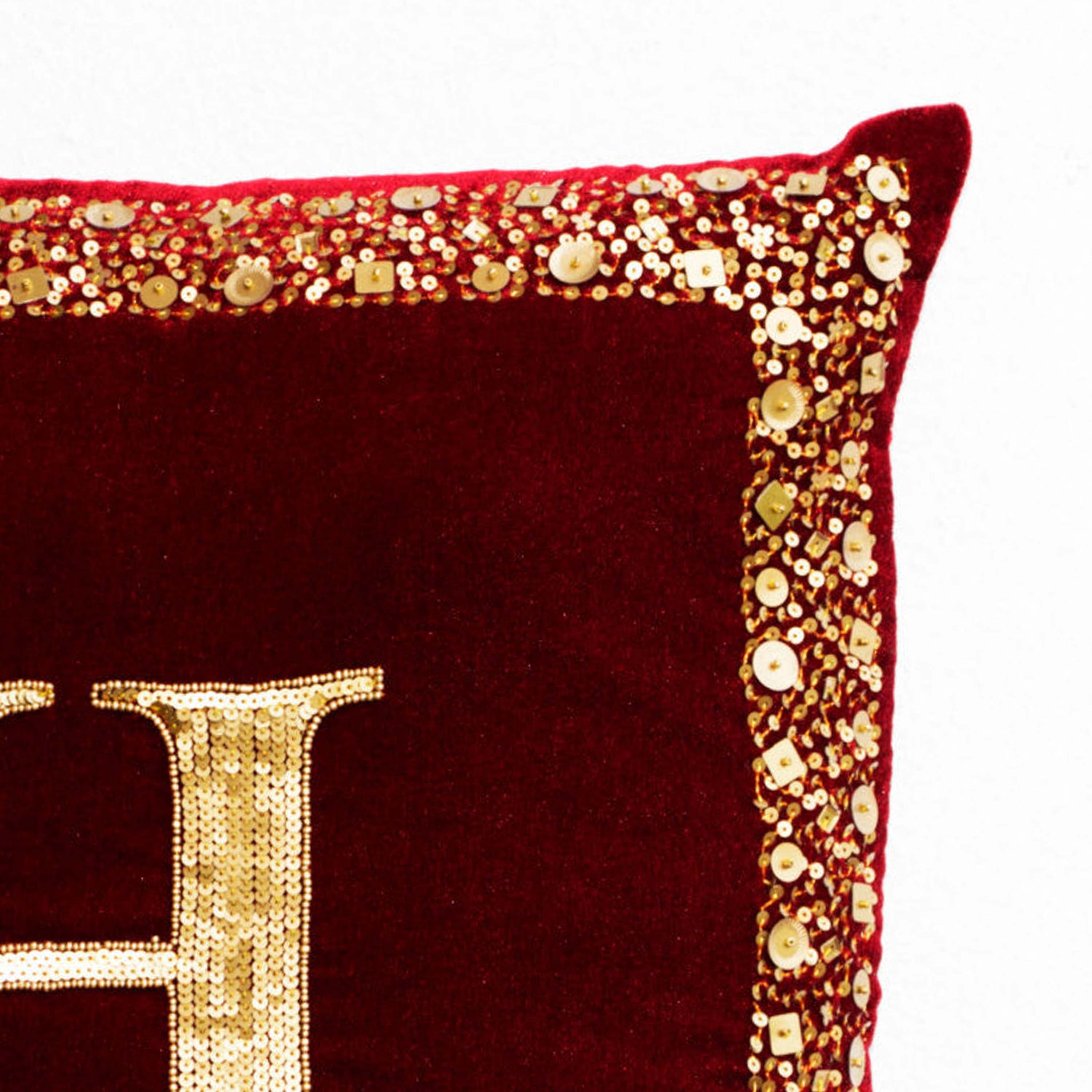 Velvet Monogram Throw Pillow -Maroon Velvet cushion gold sequin letter boarder -Wedding -Anniversary pillow -16X16 -Letter pillow case -gift