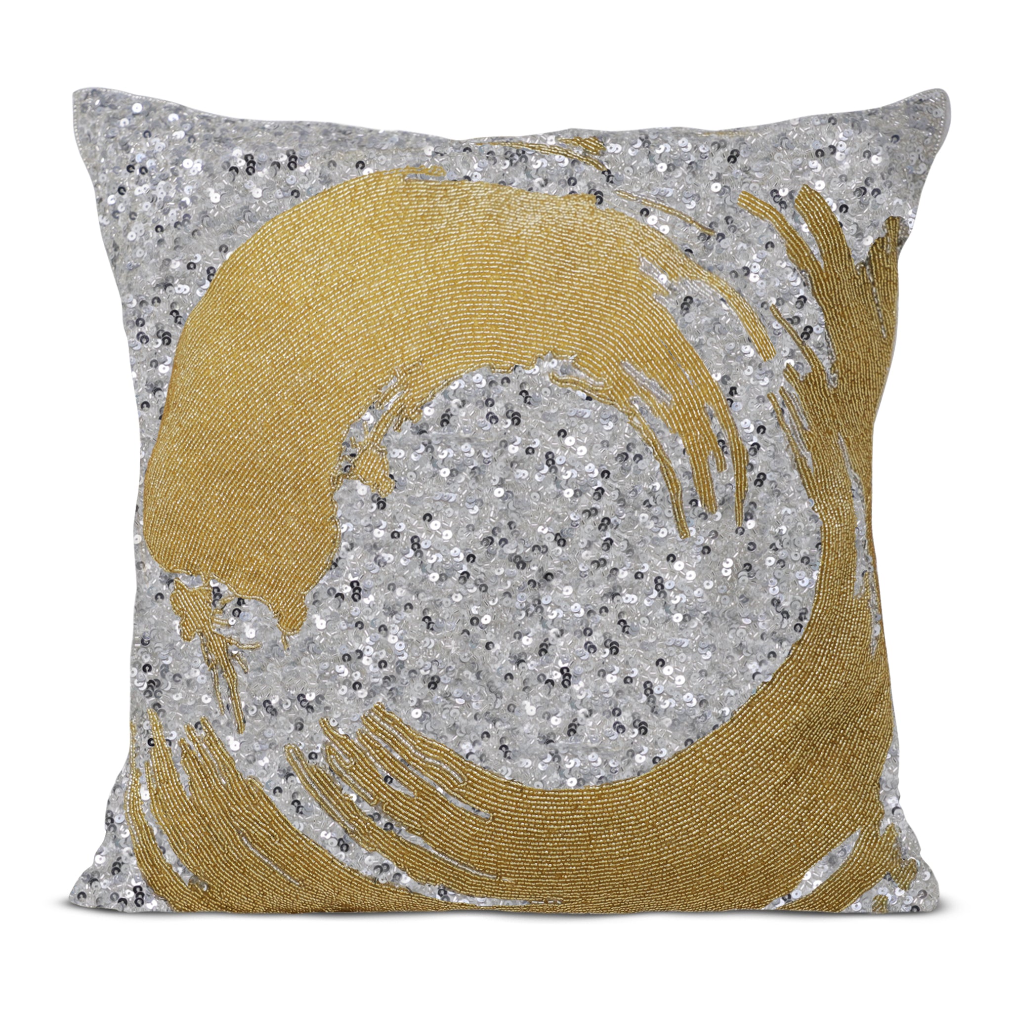 Ode To Japan - Gold Silver Beaded Pillow Cover, Gilver Beads Pillow Case