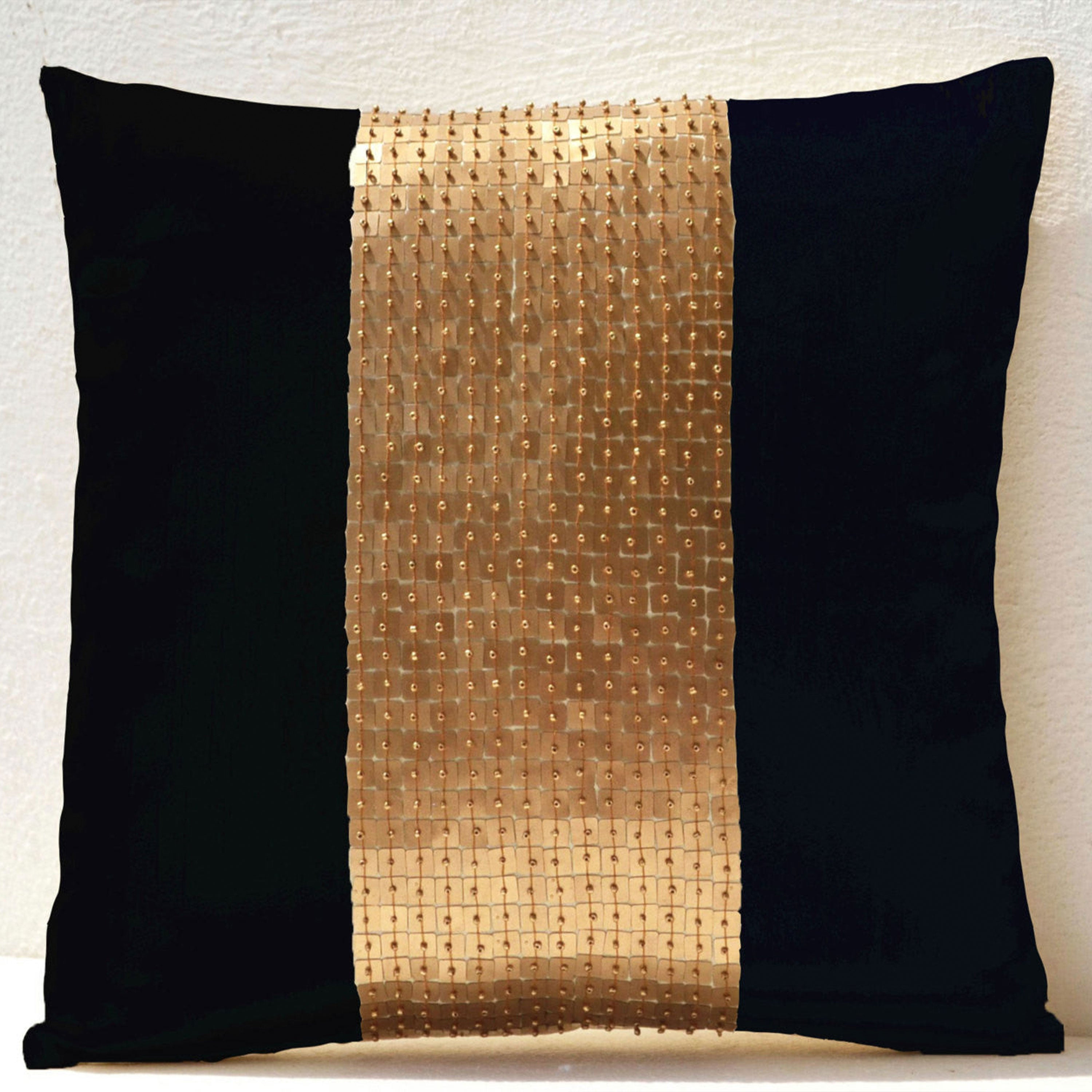 Black Gold Color Block Pillow Cover