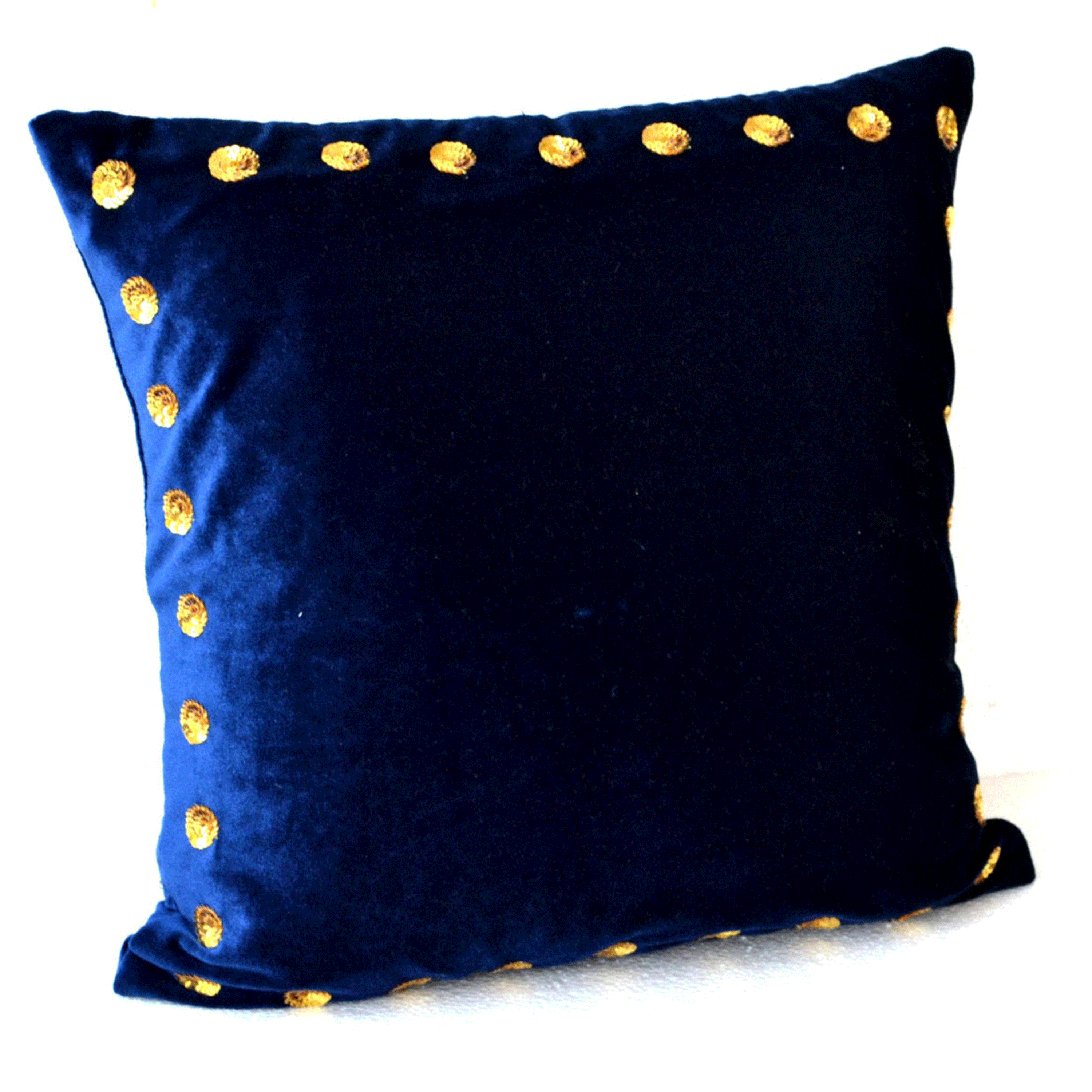 Navy Velvet Pillow, Gold Accent Pillow Cover