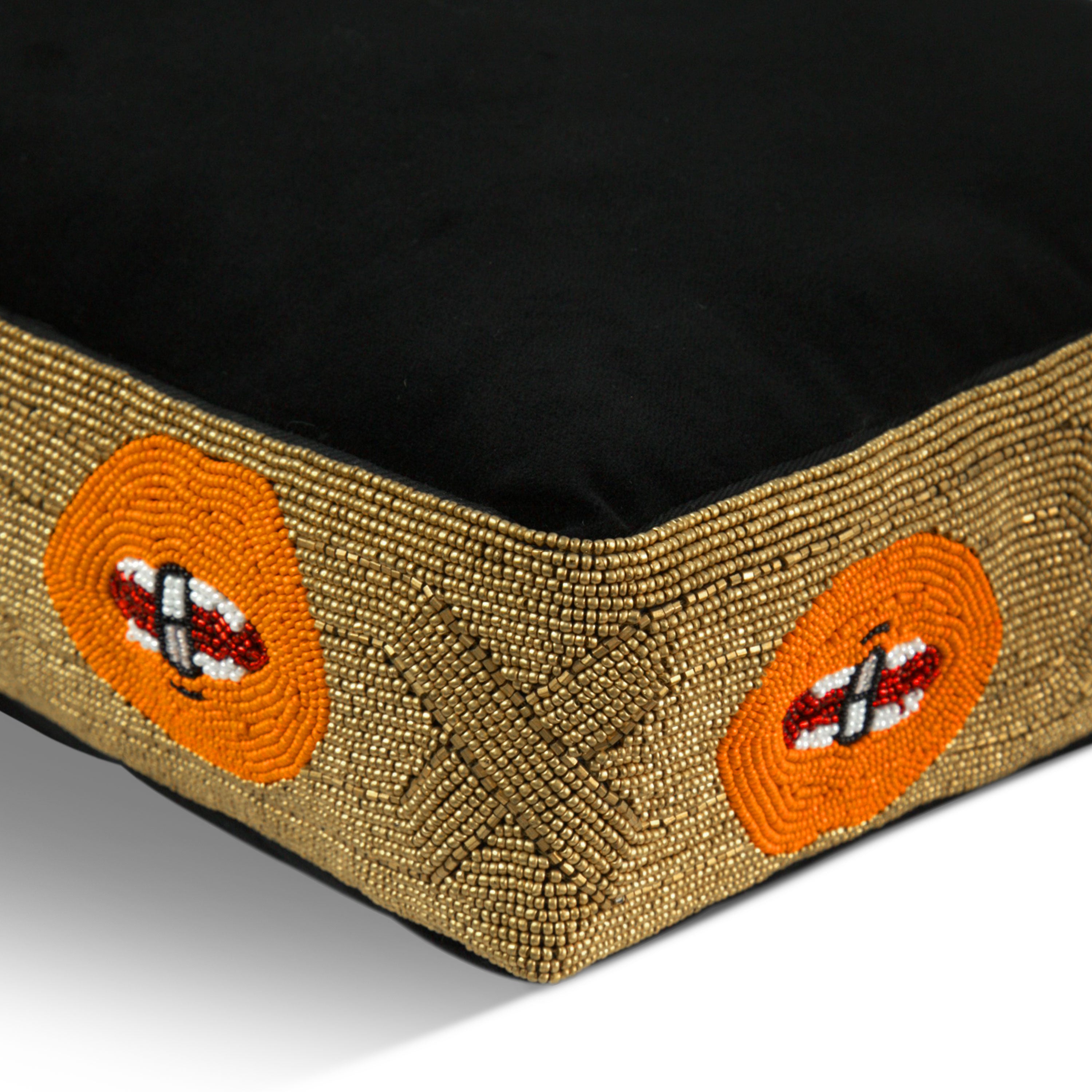 Velvet Box Edge Pillow With Pop Art Beaded Trim