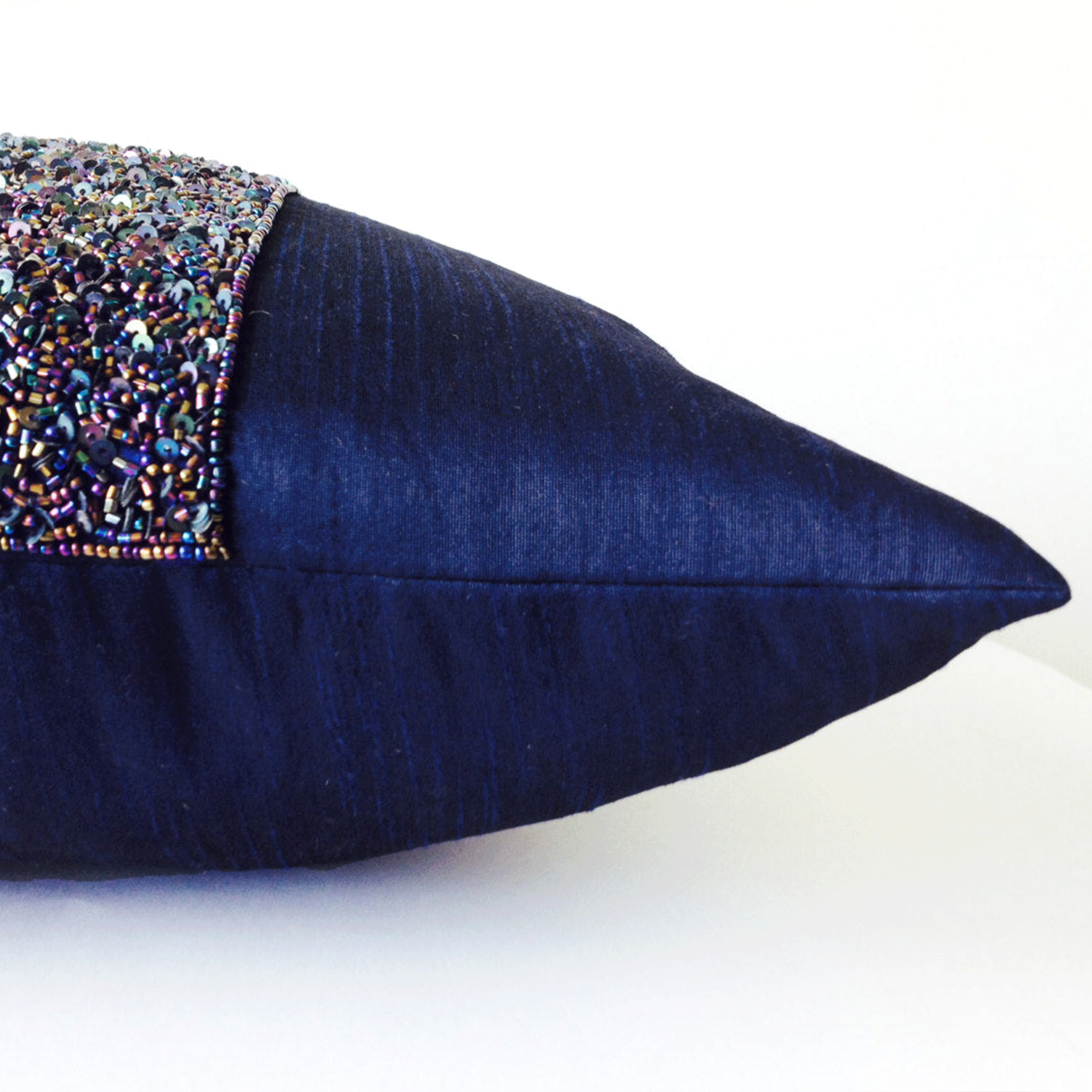 Navy Blue Beaded Sequin Pillows, Navy Silk Metallic Pillow Cover, Sparkle Pillow Gift