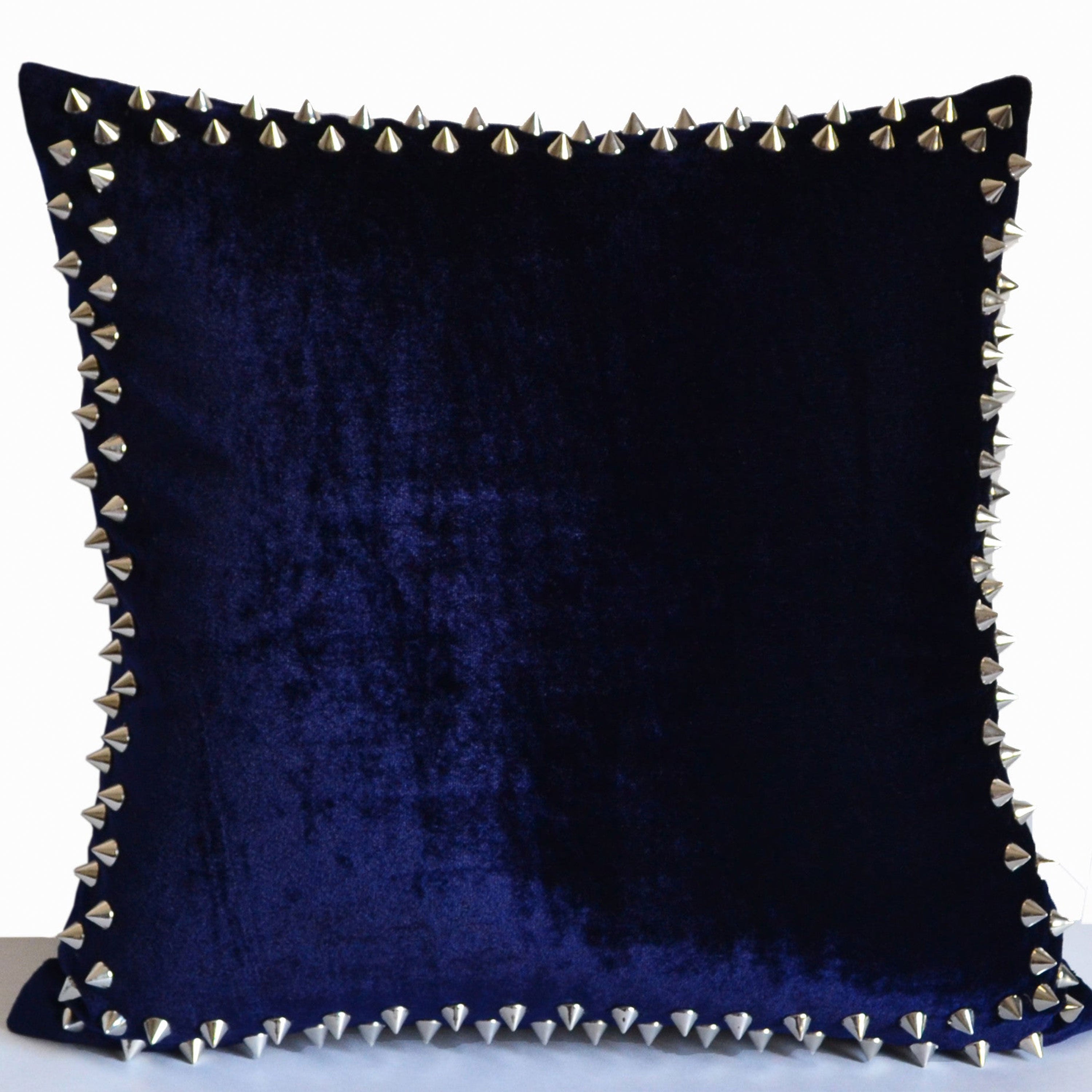Designer Decorative Throw Pillows With Studs On Navy Velvet Pillow Cover For Chic Modern Avant Garde Home Decor