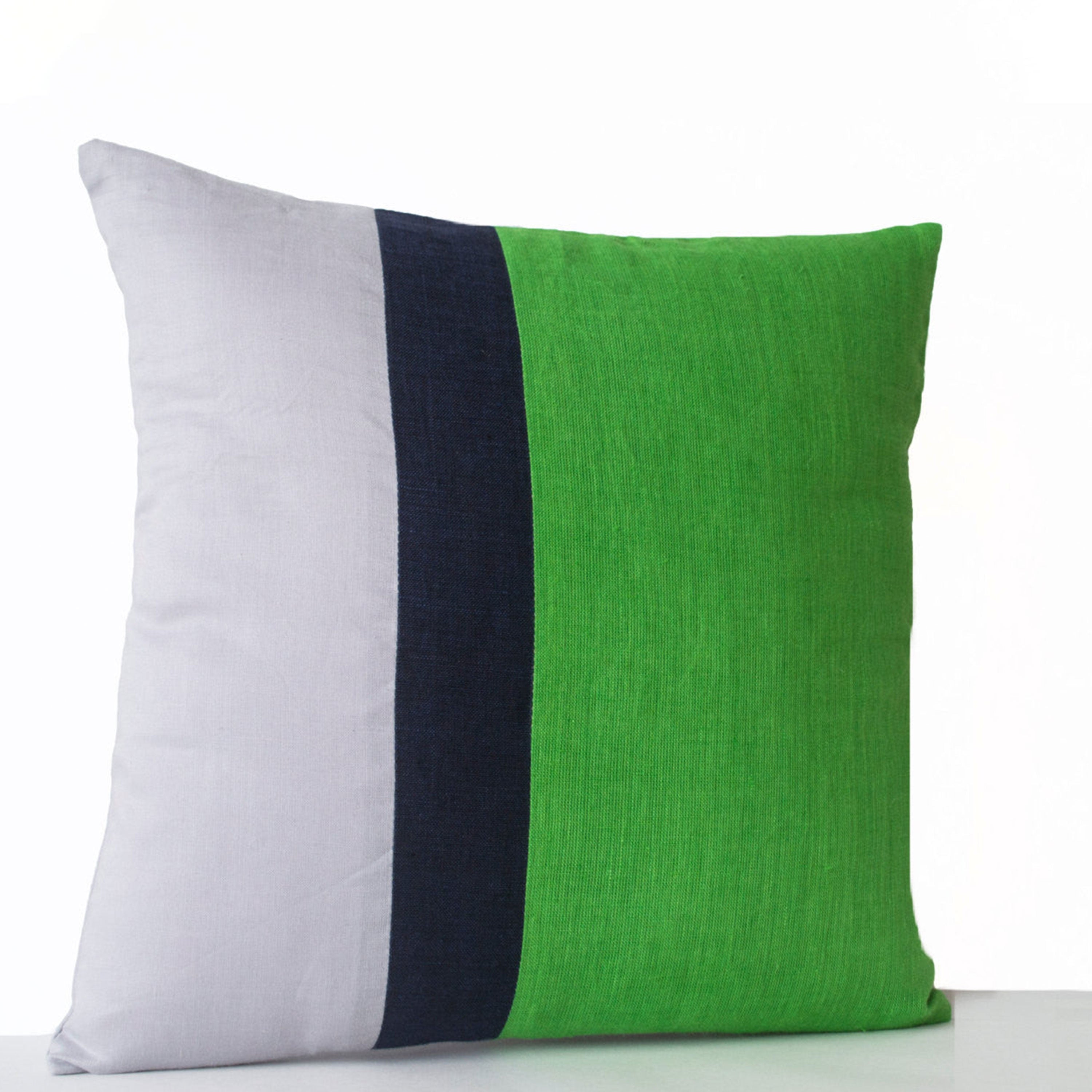 Green Pillows -Throw Pillow Covers color block -Couch Pillows - Decorative cushion- Spring Throw pillow - gift- 18x18- Green Linen Pillows