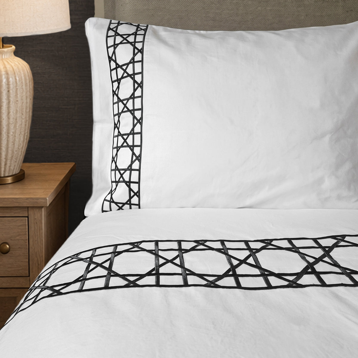 Embroidered Duvet Cover With Shams, Basket Weave Bedding