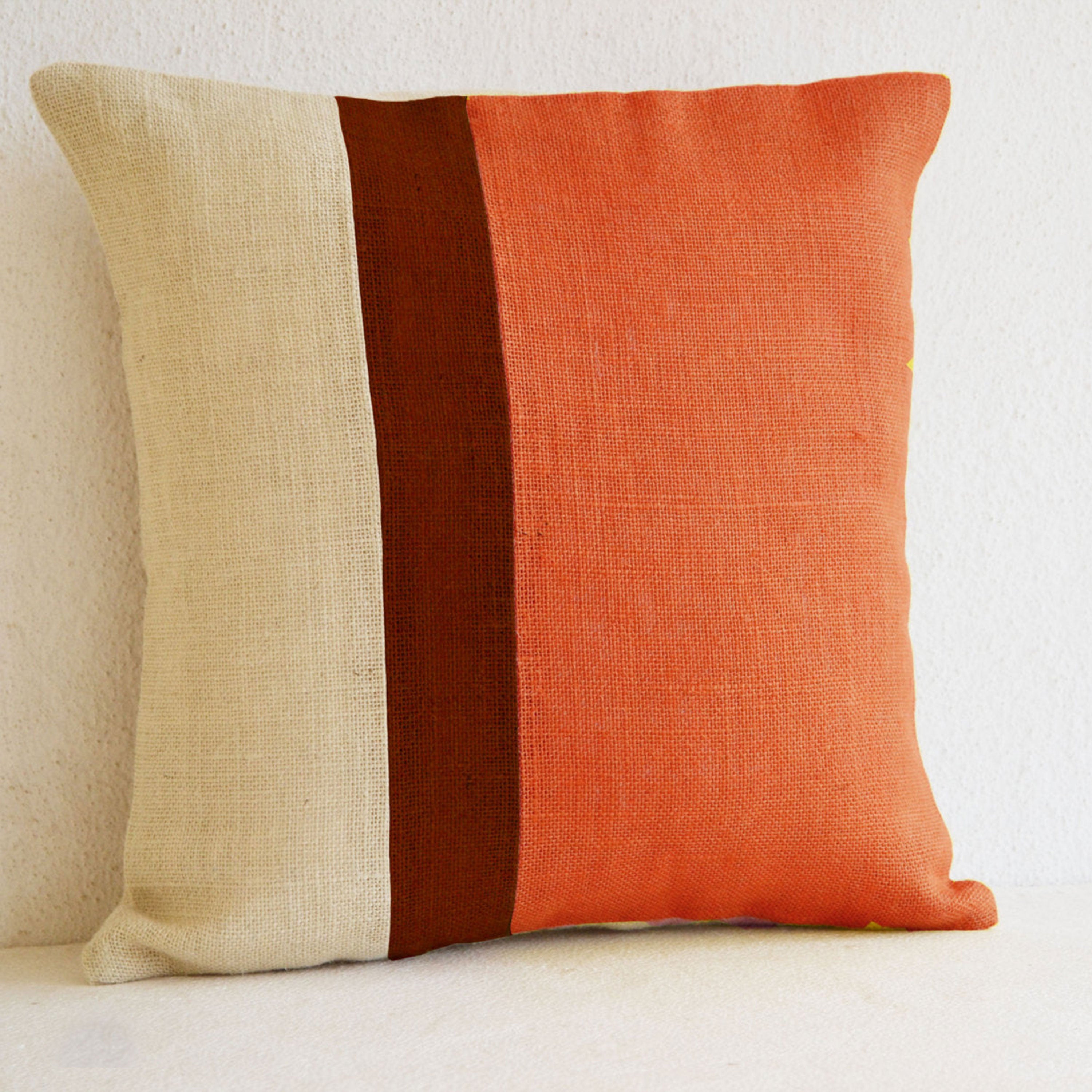 Handmade Orange Burlap Pillow Cover