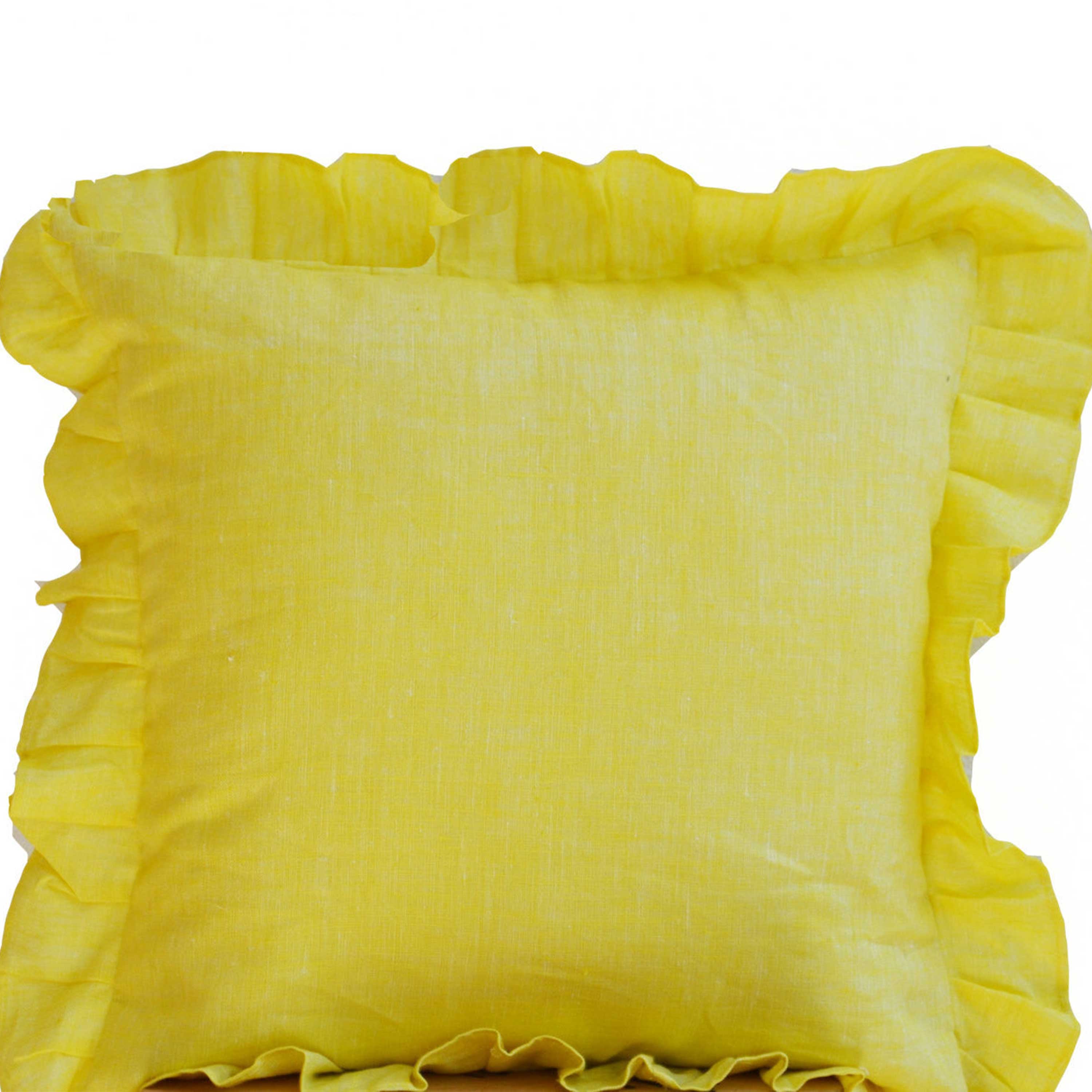 Seville Throw pillows - Sunshine Yellow Pillows- Linen Blend Ruffled Edge Pillow- 16x16- Gift- Linen Decorative Pillows-Seville Linen Pillow
