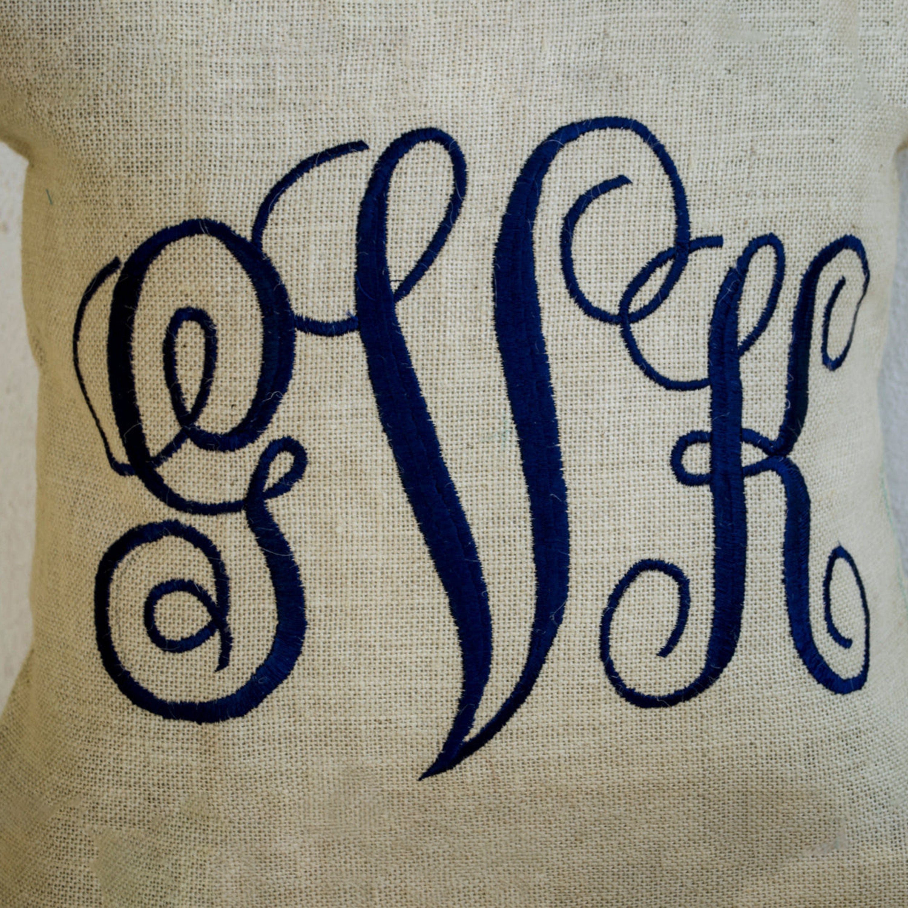 Ivory Burlap Monogram Pillows - Custom Decorative Pillow- Cursive Font Three Letter pillowcase- Initial Cushion - Wedding Pillow-16x16-Gift