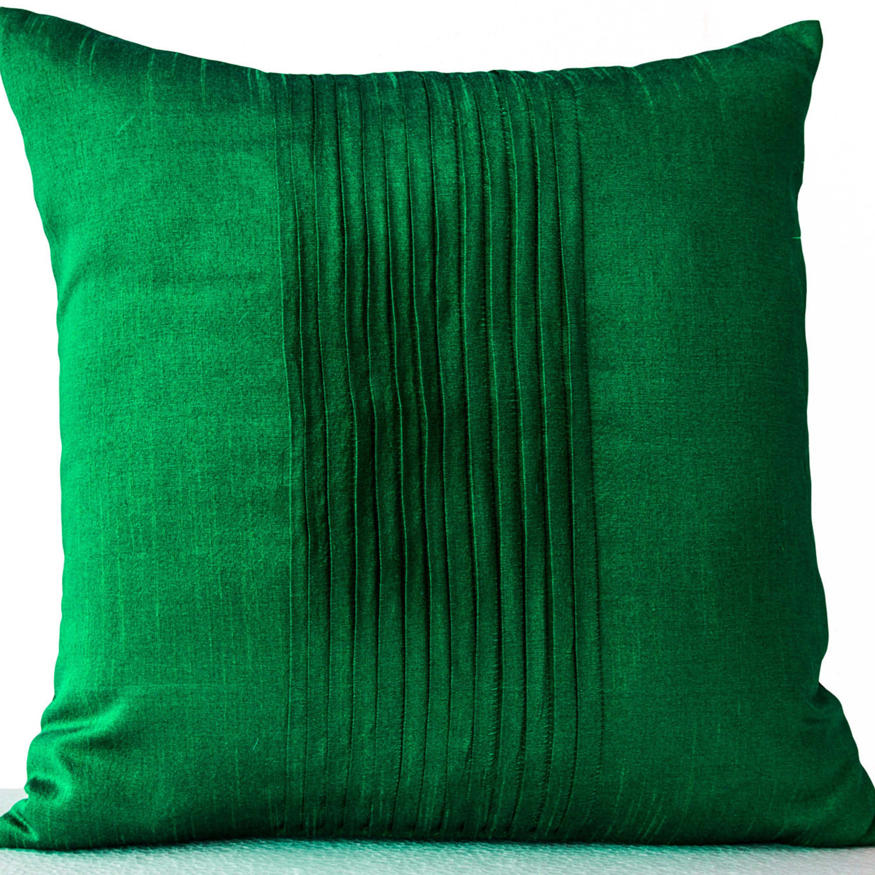 Throw pillows in emerald green art silk -Attractive cushion in rippled pin tuck pattern -Decorative pillow covers -Couch pillow -Gift-16x16