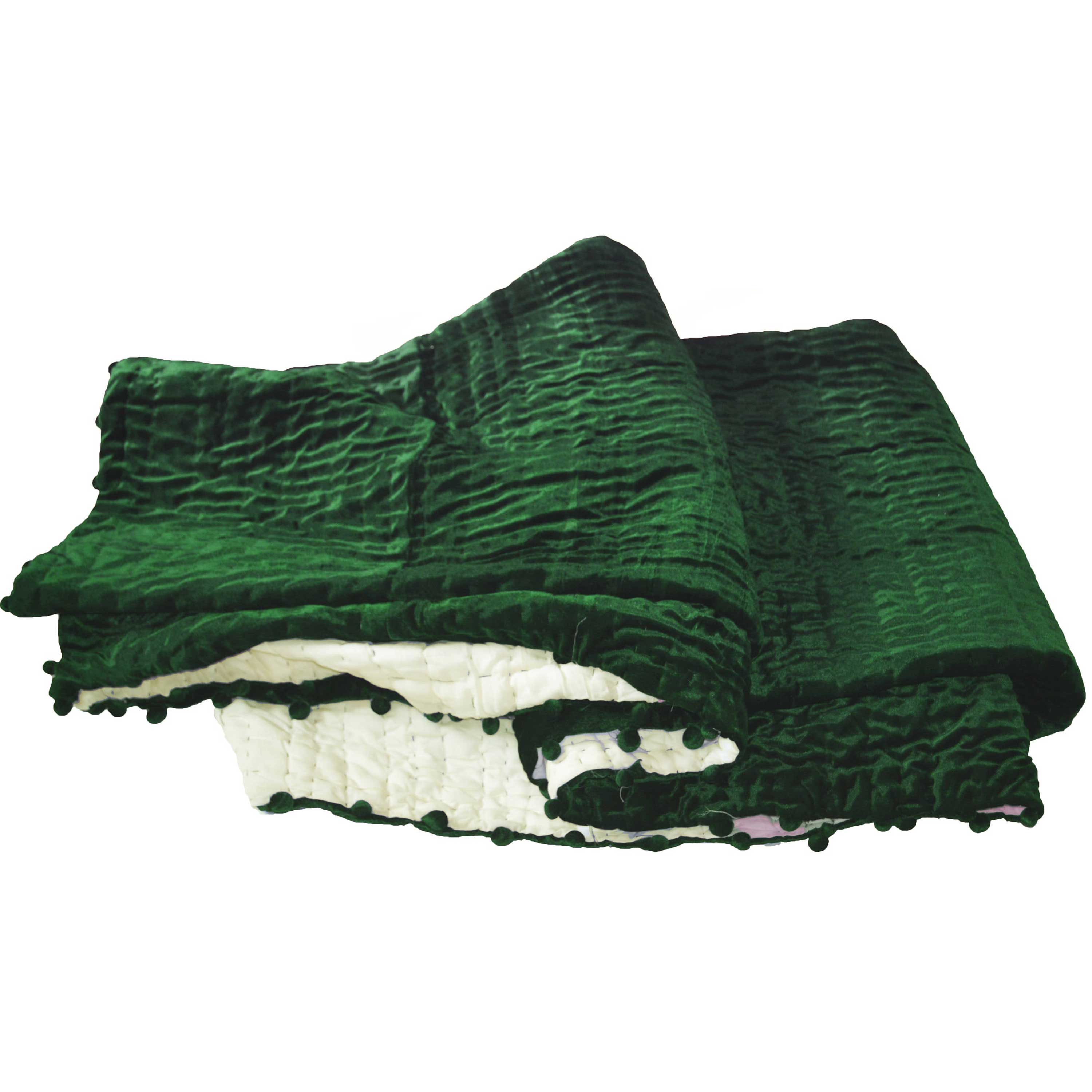 Emerald Green Velvet Quilt, Pick Stitch Bedspread