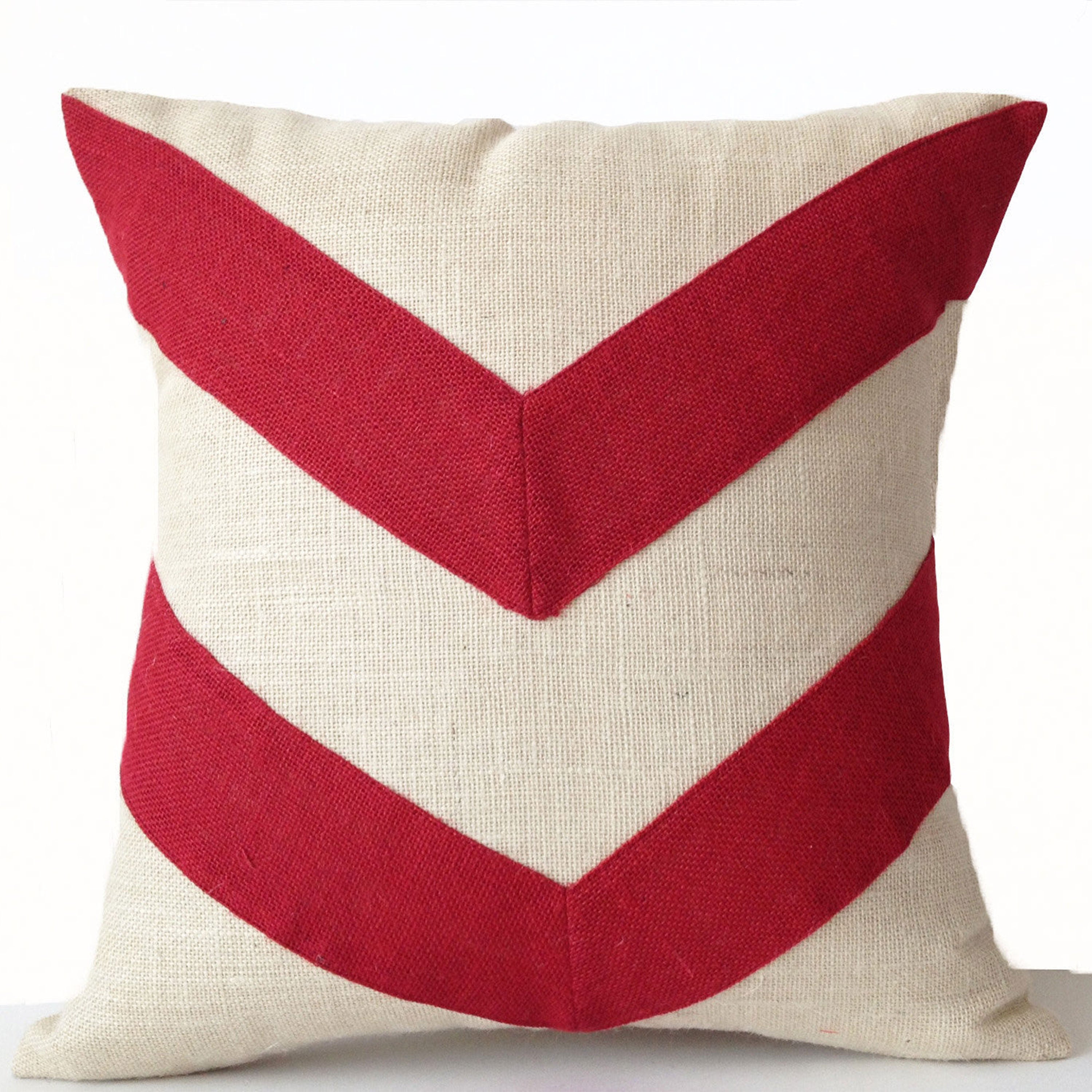 Ivory Red Stripe Burlap Pillow Cover Canopy Sofa Cushion For Minimalist Cozy Decor