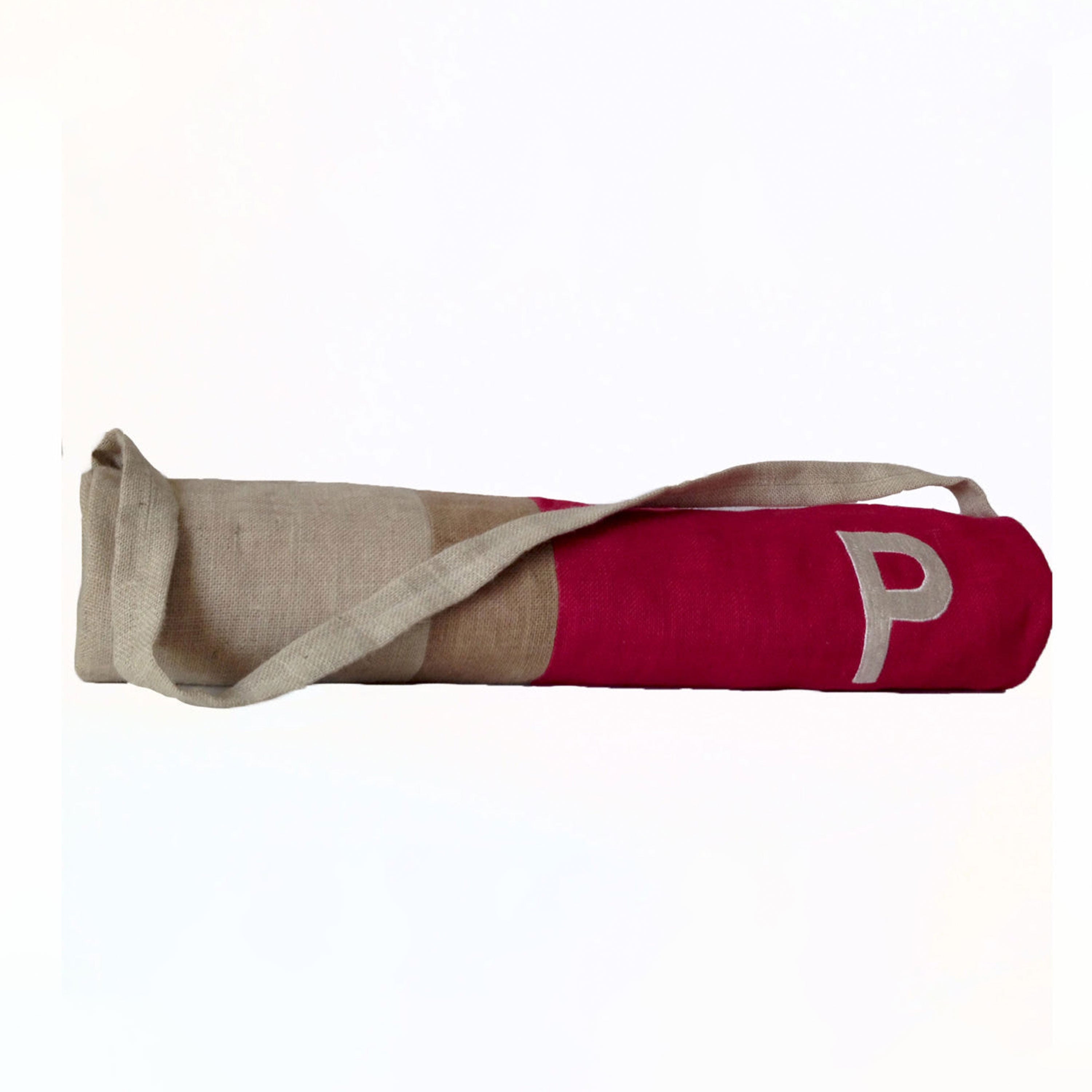 Personalized Yoga Bags Light Weight Burlap Color Block Yoga Tote Cute Fuchsia Beige Cream Yoga Sling
